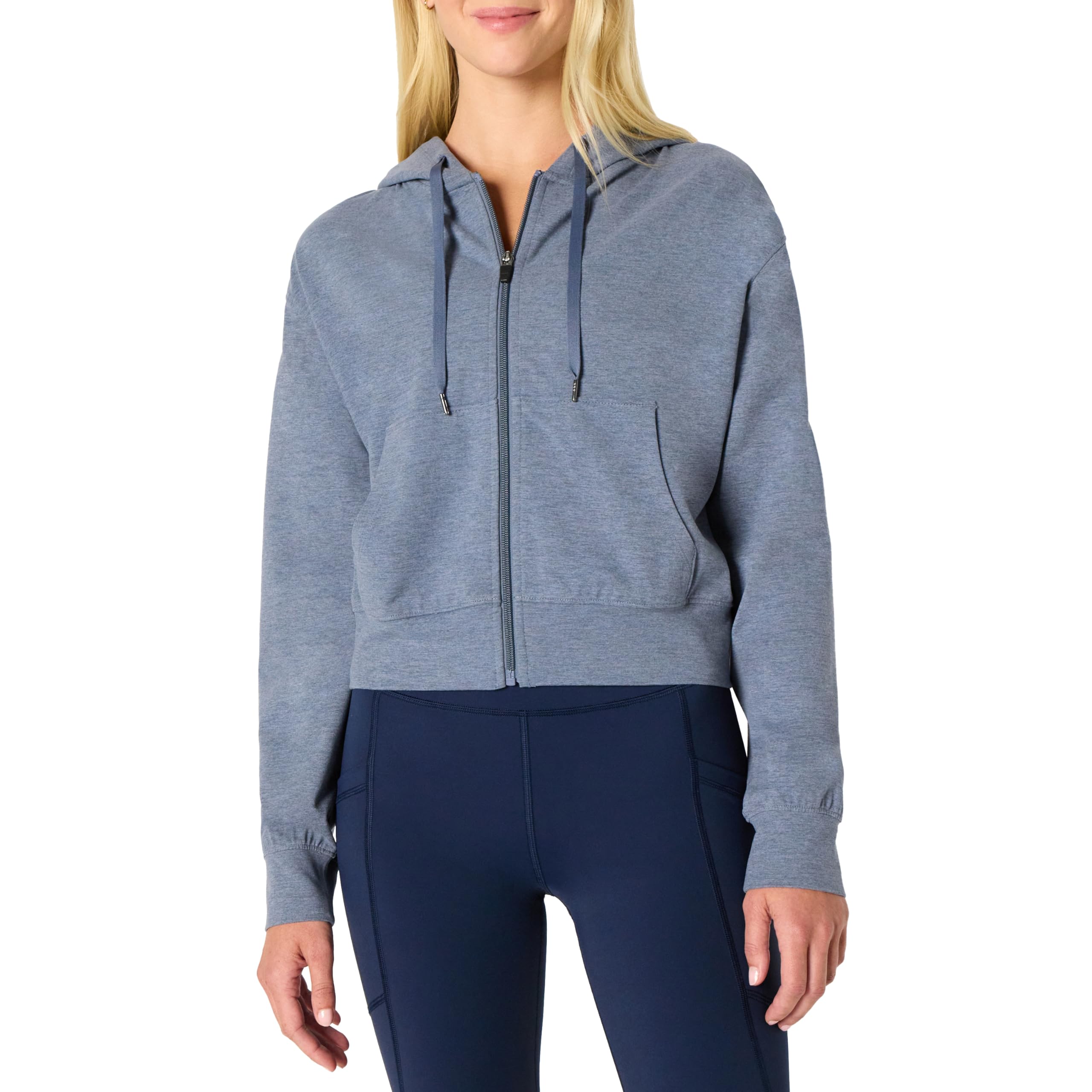 Amazon Essentials Damen Athletischer Weicher Leichter Kurzgeschnittener Funktions-Trainings-Hoodie, Schiefer Space-dye, XS