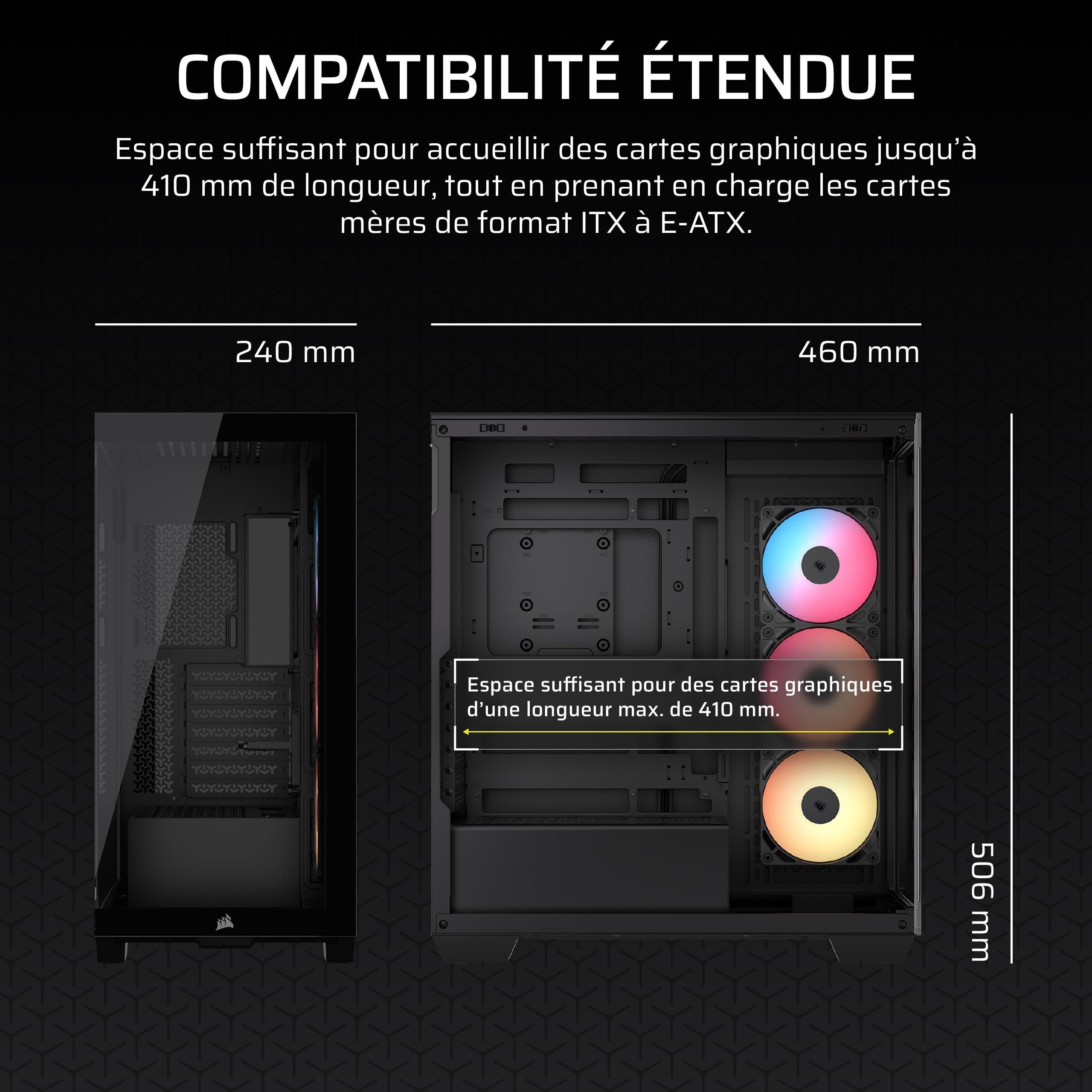 CORSAIR 3500X RS-R ARGB Boîtier PC Mi-Tour Vitre Panoramique 3 Ventilateurs RS120-R ARGB Noir