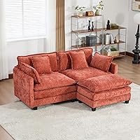 Vista 134 de Sofás seccionales grandes de 115.34" para sala de estar, sofá de pana color camel de asiento profundo de 3 plazas en forma de L, sofá seccional