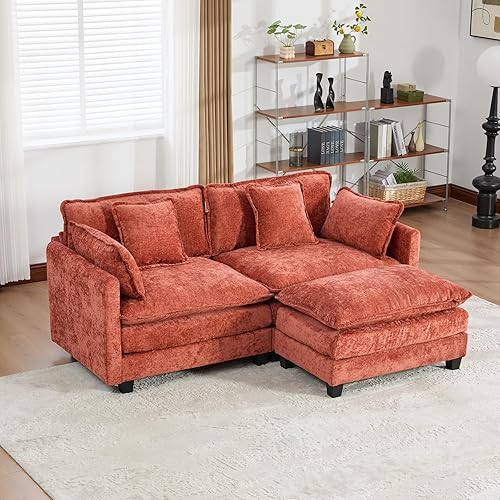 Miniatura 84 de Sofá seccional modular beige de 111.5", sofás seccionales grandes de 3 plazas para sala de estar, tela de chenilla marfil blanquecino, sofá nube de