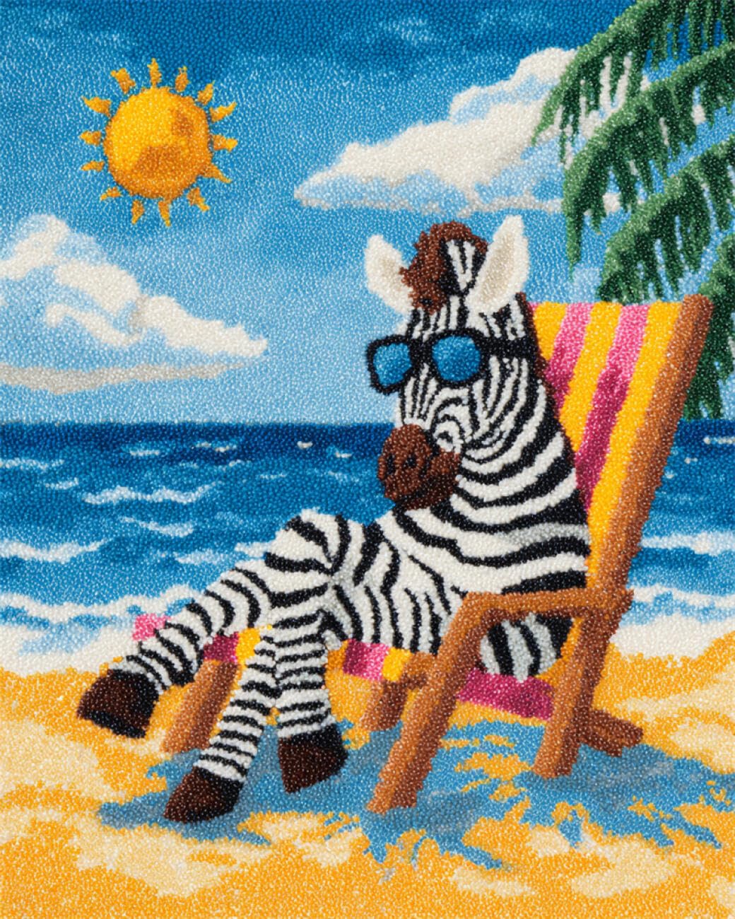 AMBATTERY Animal Rug Making Kit for Adultszebras On The Beach Cross Stitch Rug Making Kit，Carpet Crochet Kits Embroidery Set Needlework Crafts for Home Decor 21x29in