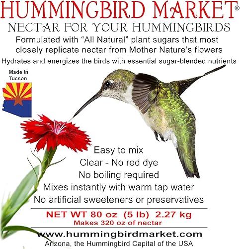 Hummingbird Market Néctar de colibrí - Polvo transparente con 3 azúcares hidratantes y energizantes, 5 libras