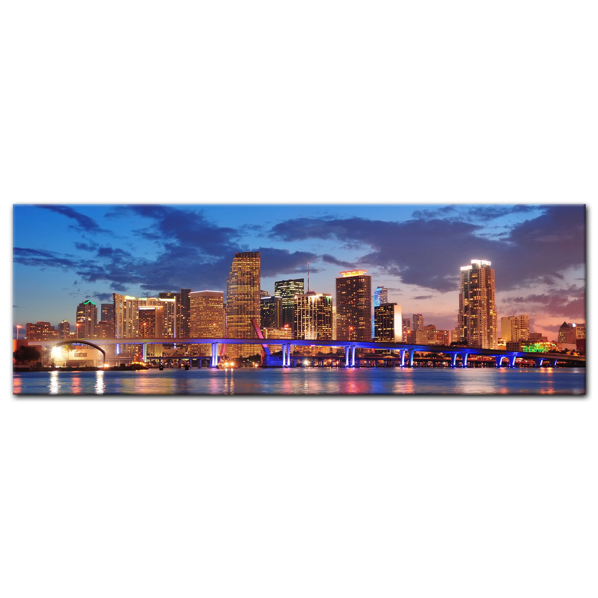 Bilderdepot24 Bild auf Leinwand | Skyline von Miami South Beach - Florida I in 120x40 cm als Panorama Wandbild XXL | Wand-deko Dekoration Wohnung modern Bilder | 171029