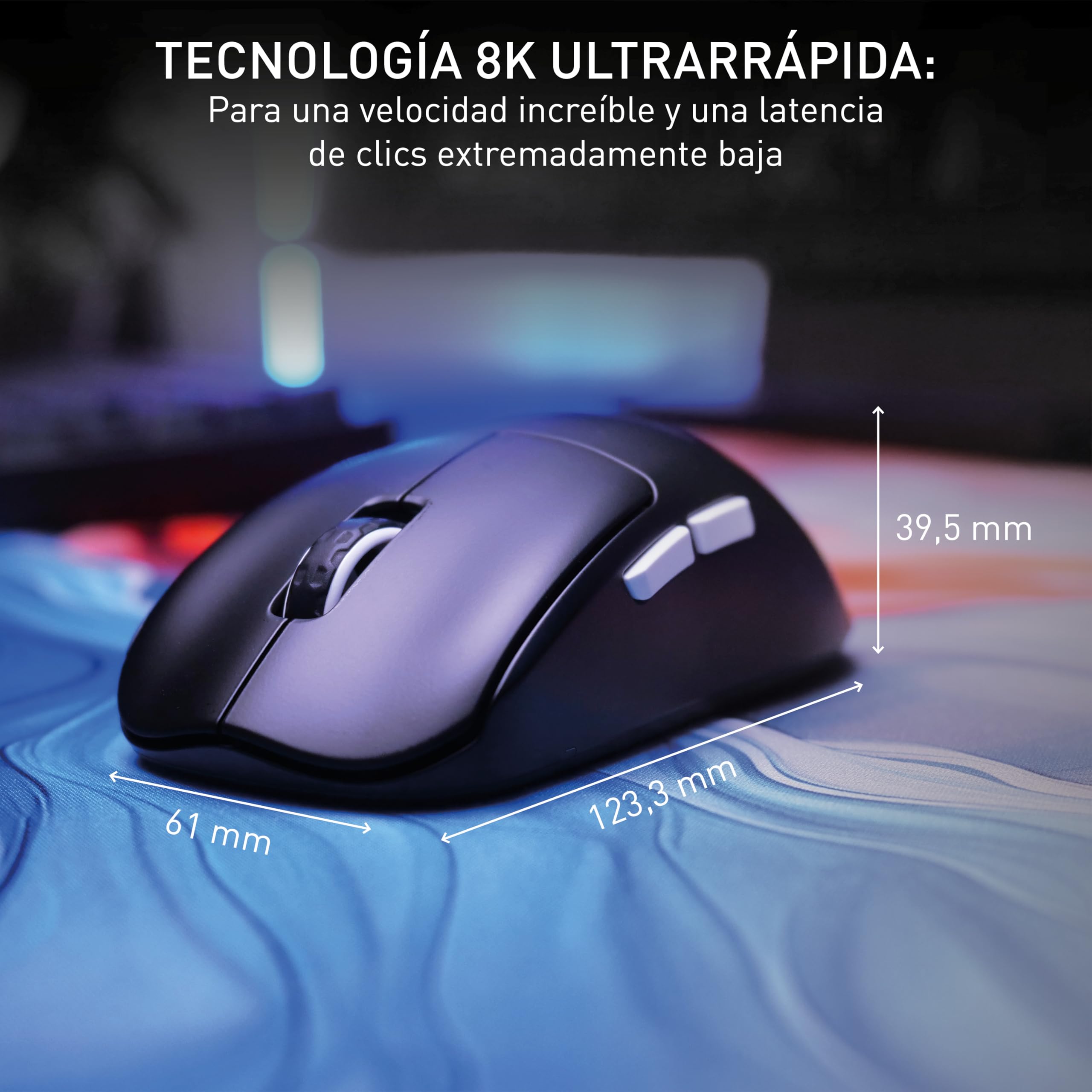 CHERRY XTRFY M68 Pro Wireless, Ratón Inalámbrico de Gaming Ultra Rápido, 2.4 GHz RF, Optimizado para esports, 8K, Forma Simétrica con Parte Frontal Baja, Negro