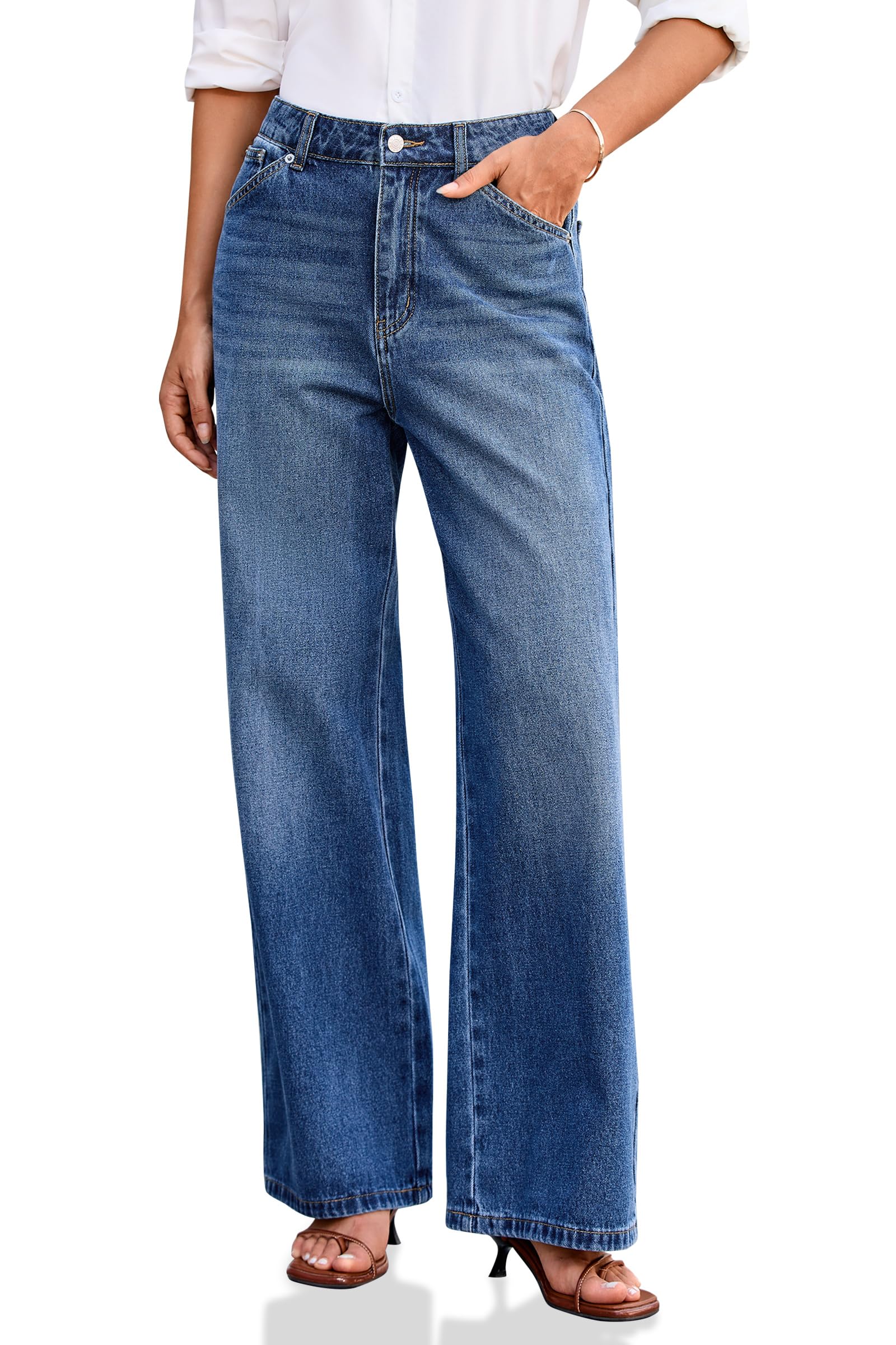 Cicy Bell Jeans da donna a vita alta baggy denim pantaloni boyfriend pantaloni con gamba larga e tasche