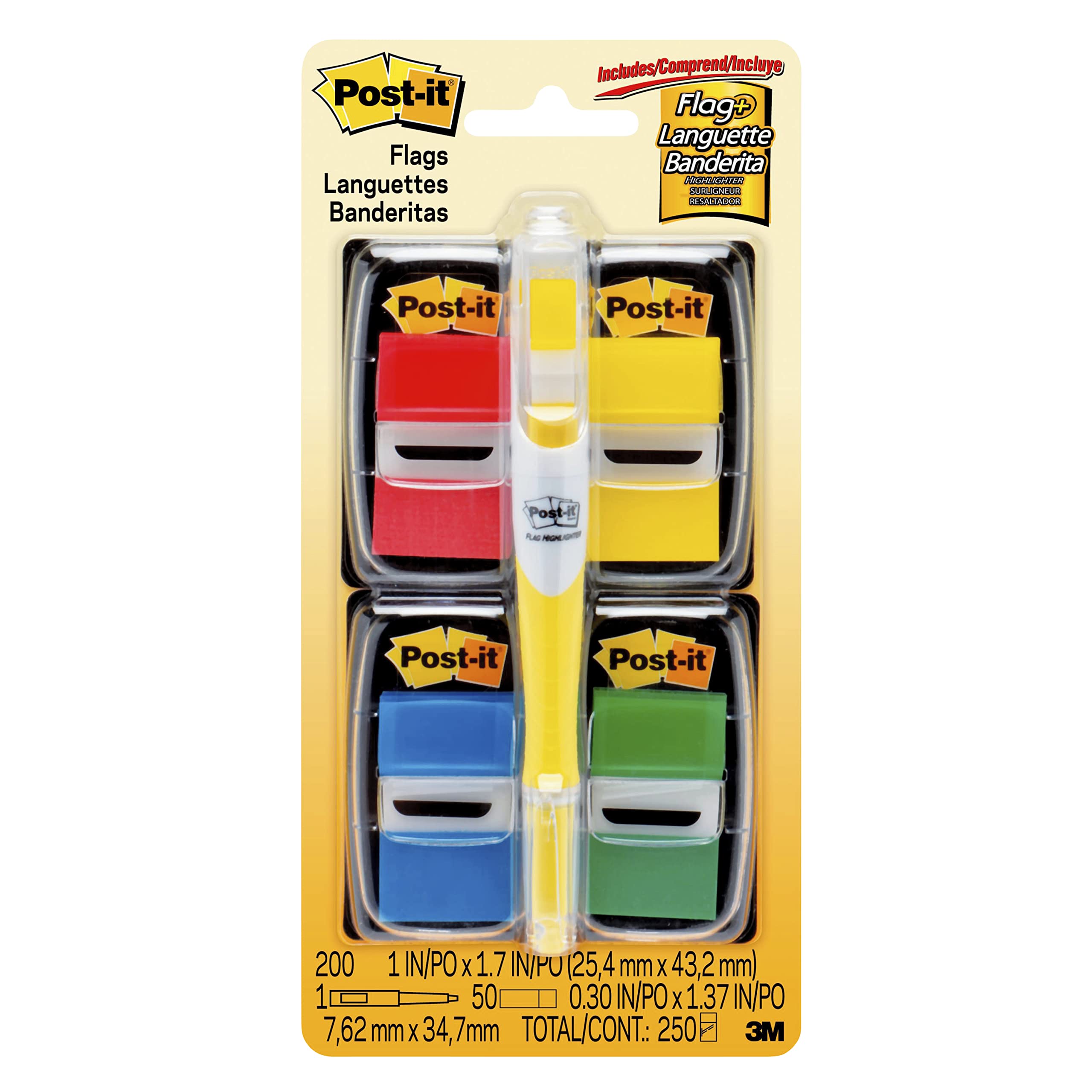 Post-it Index Flags 50 per Pack 25mm Assorted Ref 680-RYBGVA [Value Pack of 4 and Strong Index Sample]