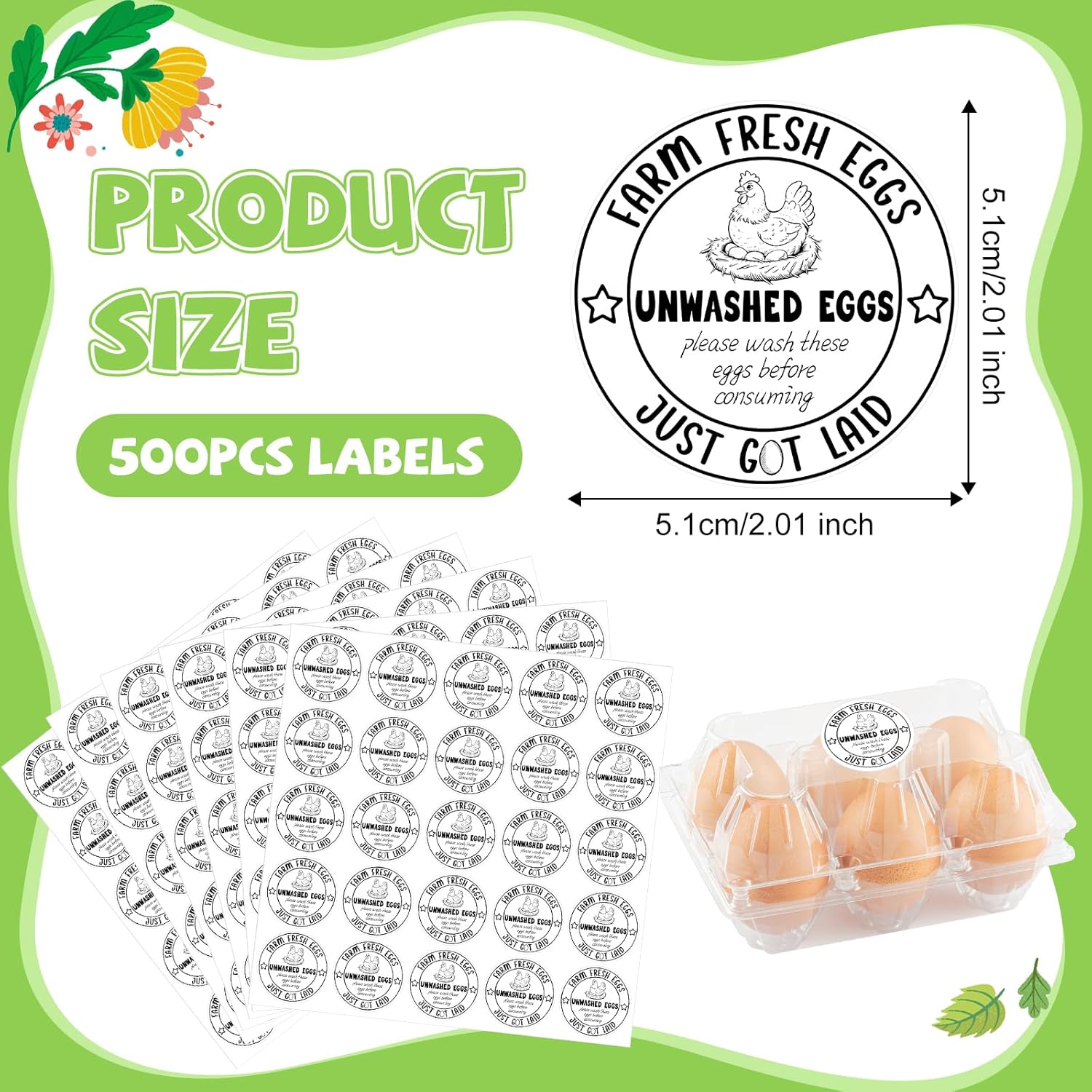 500PCS Farm Fresh Egg Carton Labels, 2 Inch Round Egg Carton Stickers, PET Self Adhesive Writable Farm Fresh Eggs Packaging Stickers for Chicken Quail Farmhouse Family(Style02) - Image 3