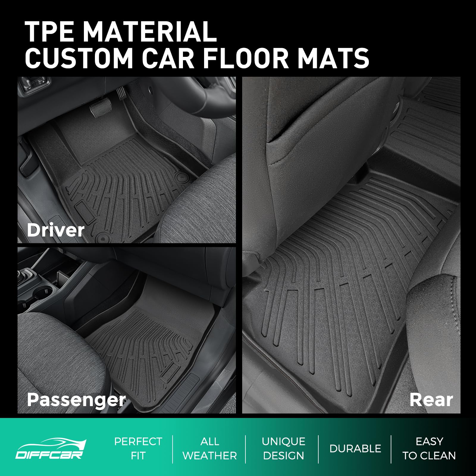 Diffcar Floor Mats for Chevy Malibu 2016 2017 2018 2019 2020 2021 2022 2023 2024 2025 All Weather — view 3