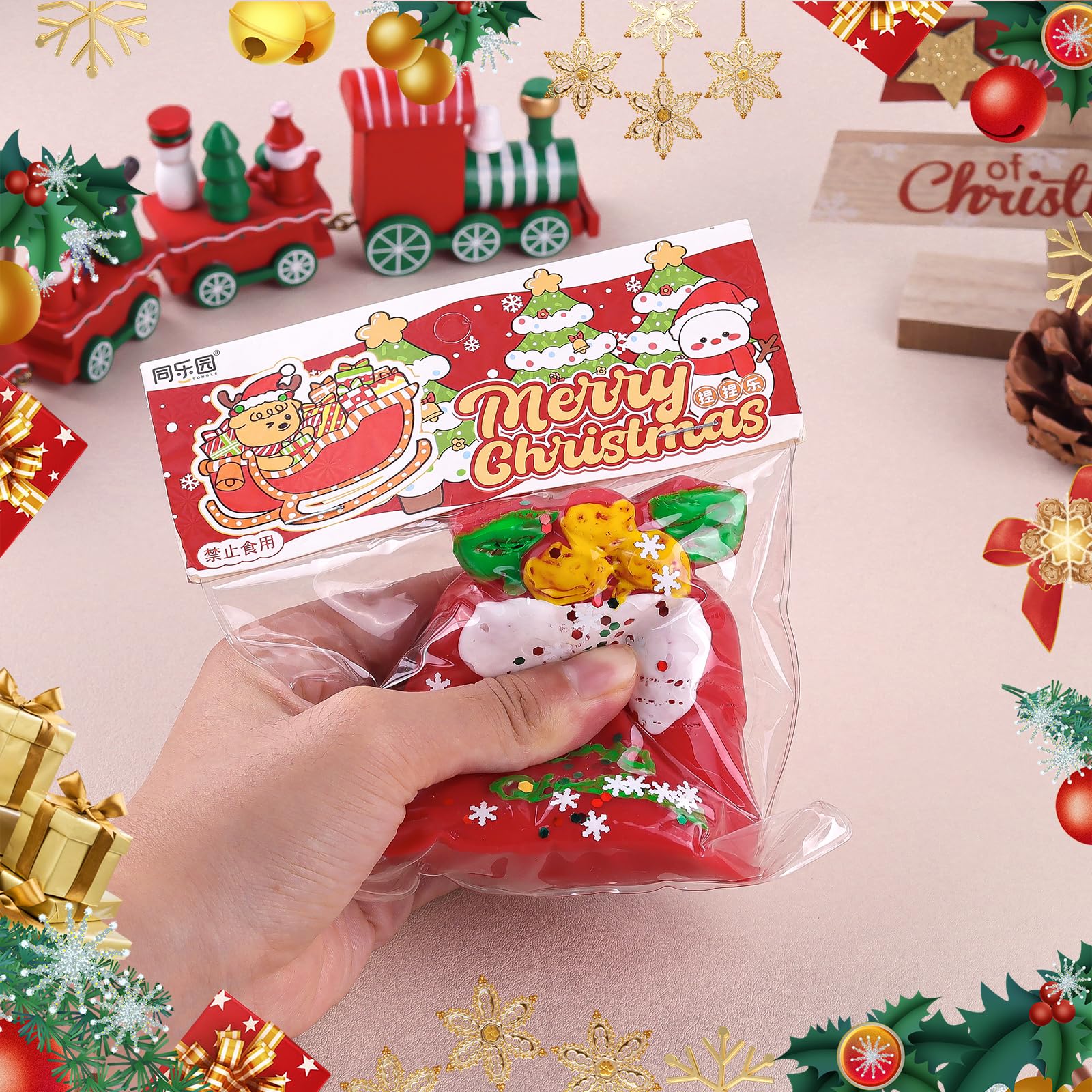 Anboor Christmas Squishy Toy, Stretchy Snowman, Bell - Image 4