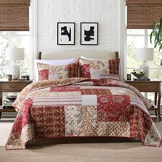 Yvooxny King Size Reversible Patchwork Quilt Set - Farmhouse Floral Paisley Cotton Bedspread, Lightweight All-Season Coverlet with Shams, Antique Rose