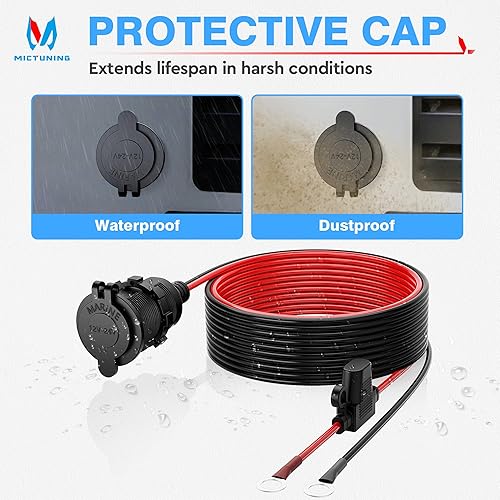 Miniatura 2 de MICTUNING Cable de extensión para encendedor de cigarrillos hembra de automóvil de 12 pies 12 AWG 12 V 24 V con enchufe roscado a terminales de ojal
