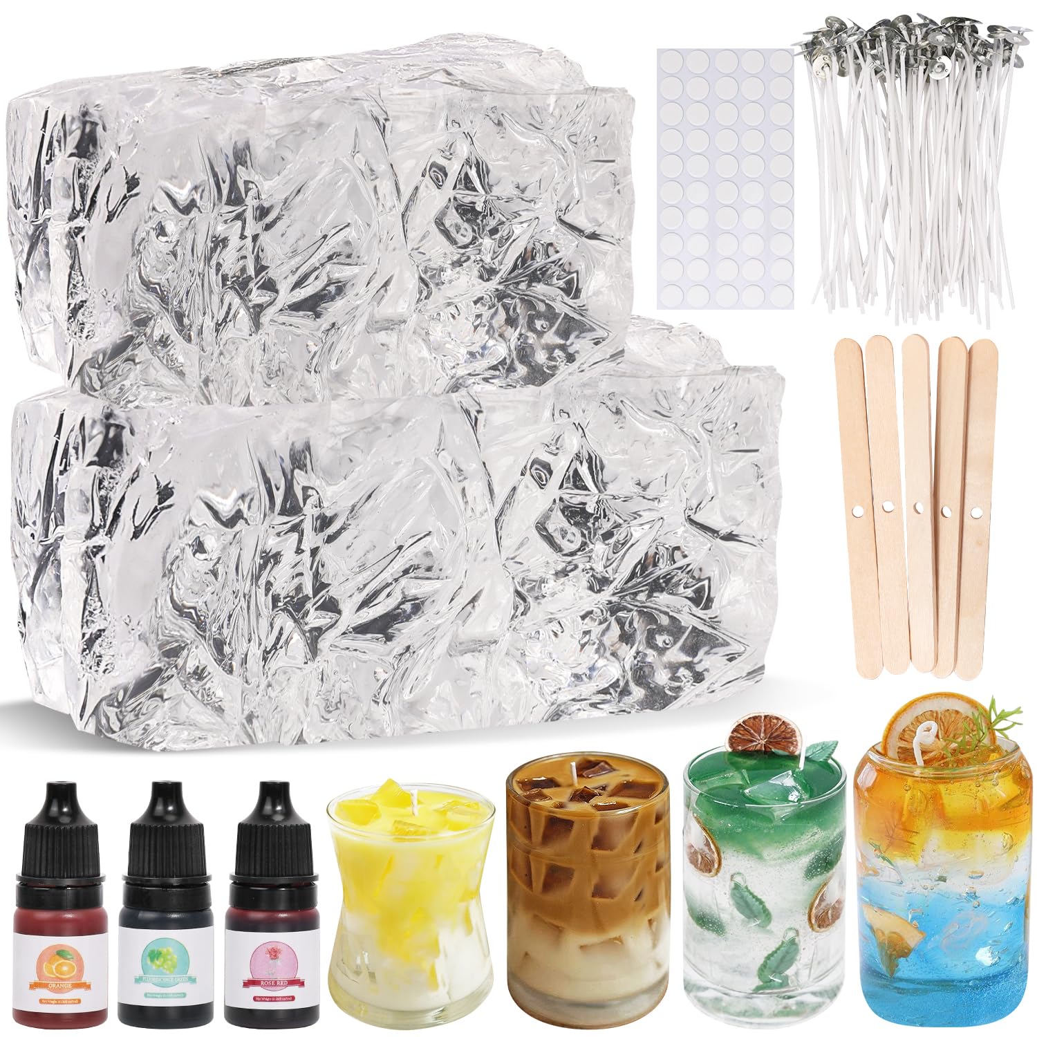 Kit per realizzare candele gelatinose da 400 g, 20 stoppini per candele e 20 adesivi per stoppini (1,4 kg, kit trasparente)