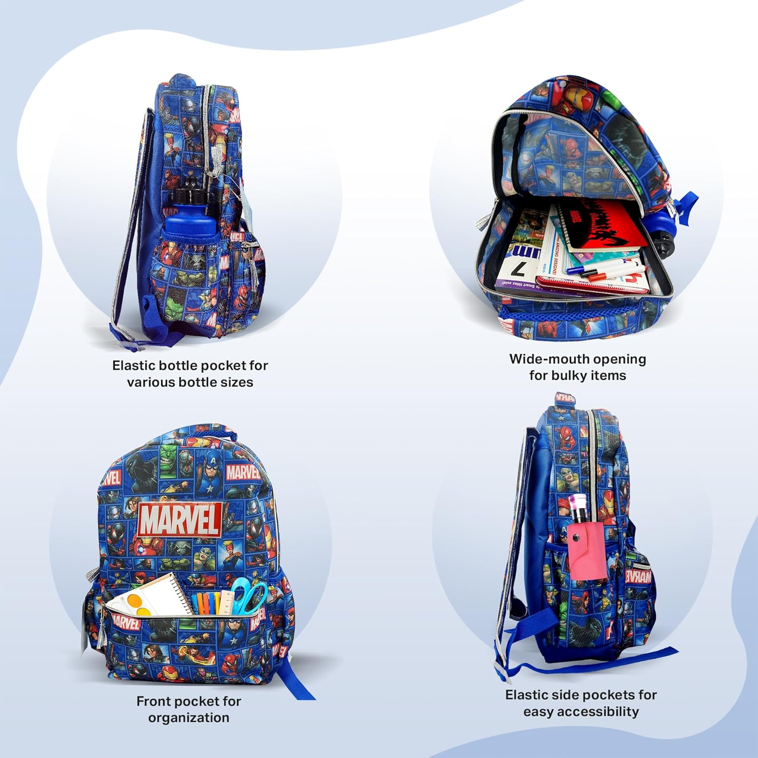 Marvel Backpack for Boys 16 inch, 6 Piece Set, Kids Backpack with Lunch Box, Ideal for Back to School & Elementary Age