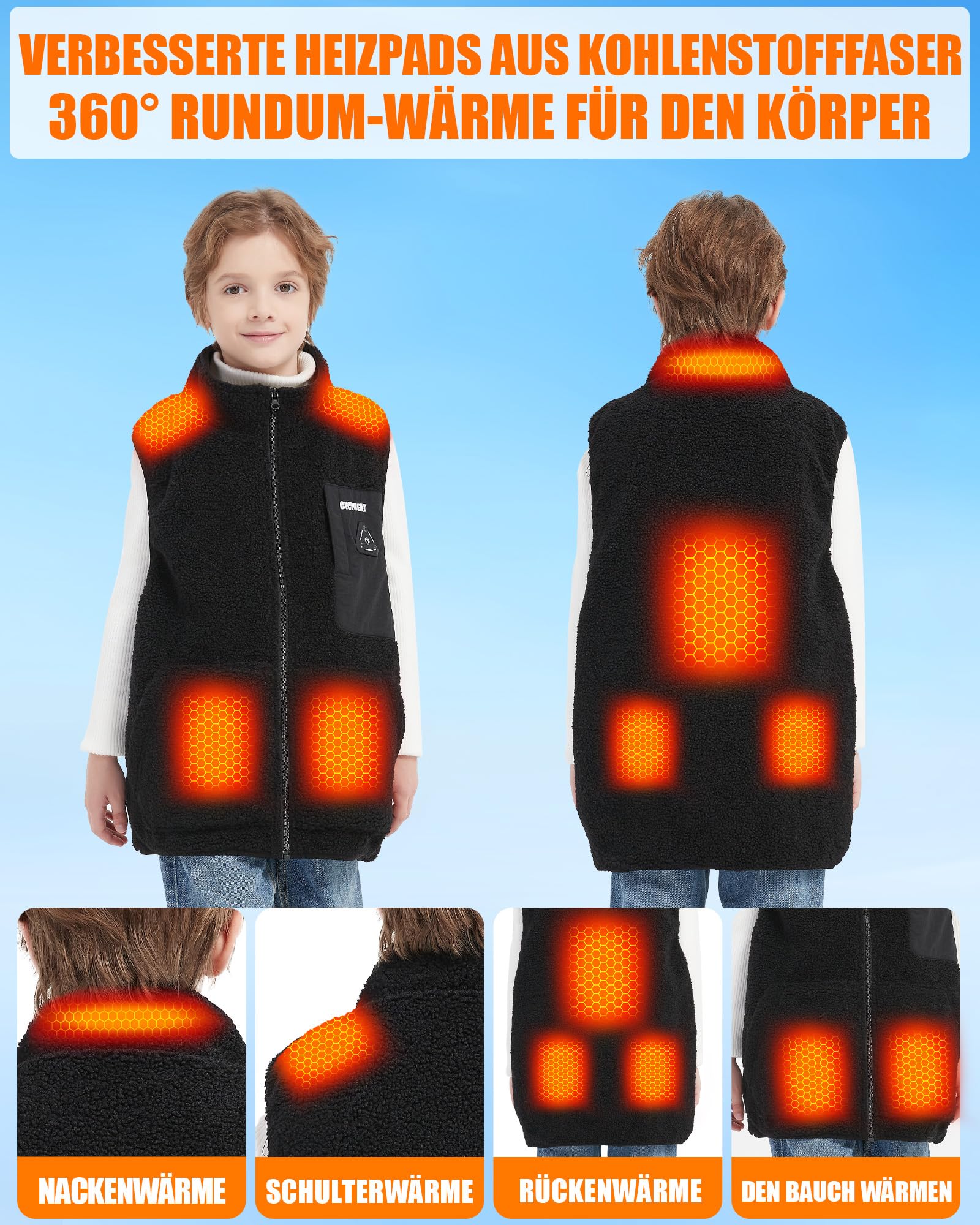 CYCYHEAT Gilet chauffant pour enfant avec batterie externe