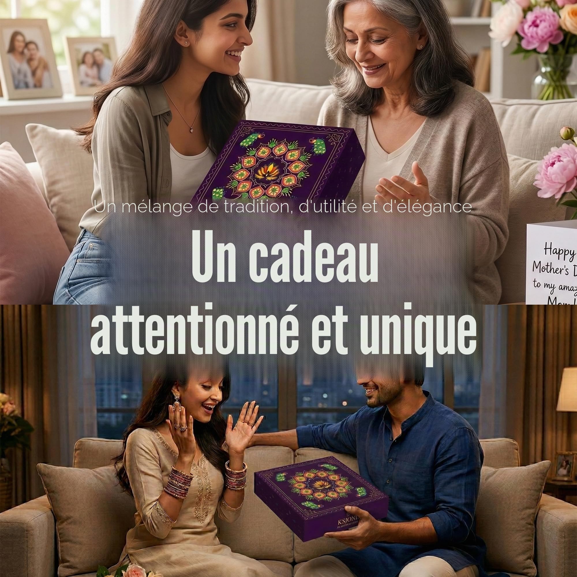 KSJONE Masala Dabba Design – Boîte à épices indienne en acier inoxydable de 8 pouces, avec 7 compartiments individuels, cuillères de service et couvercle – Organiseur d'épices poli miroir