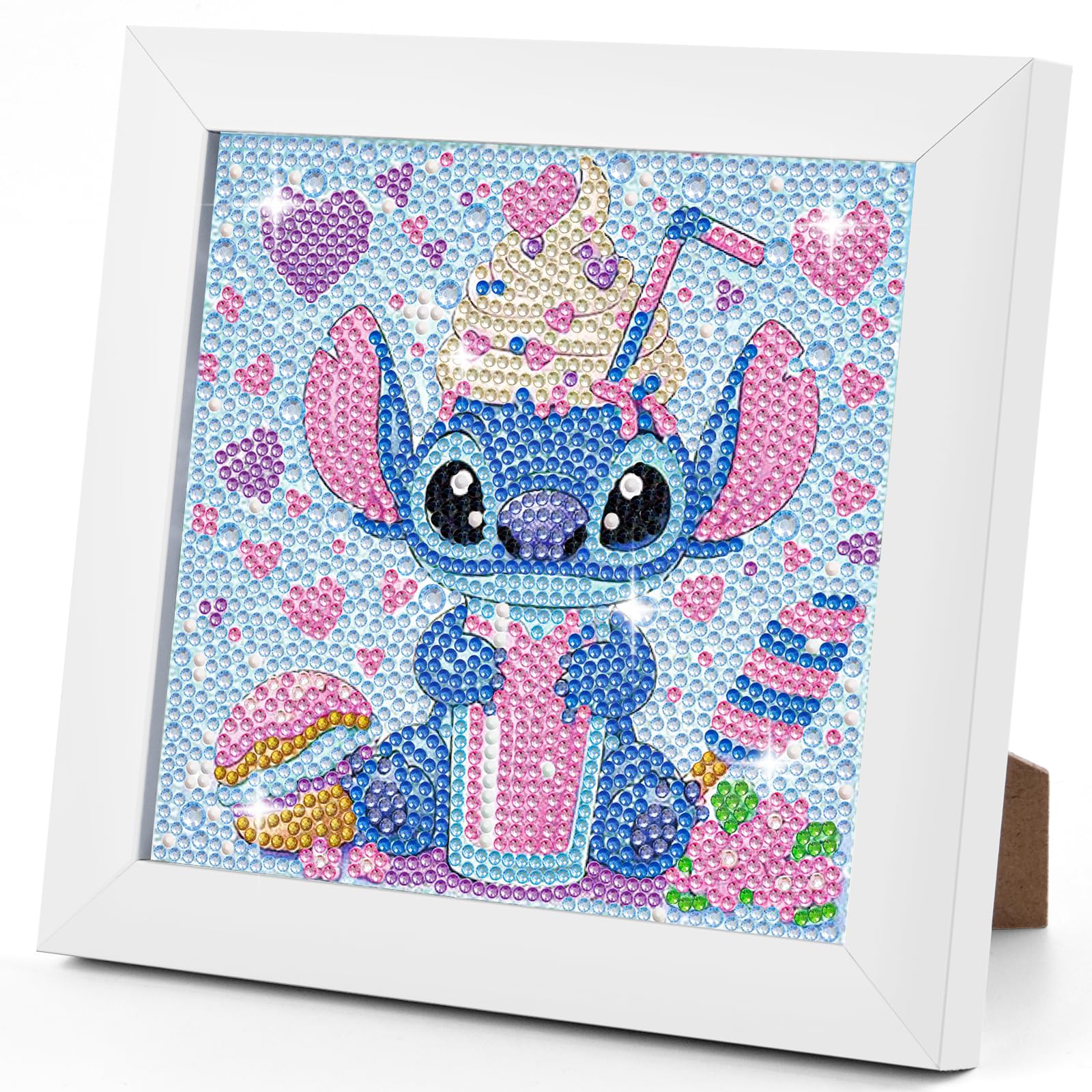 WuGU Diamond Painting Niños, DIY Pintura Diamante 5D con Marco de Madera, Juego Cuadros de Diamantes Cartoon, Regalos y Manualidades Niños Niñas 6 7 8 9 10 11 12 Años (B 18x18cm)