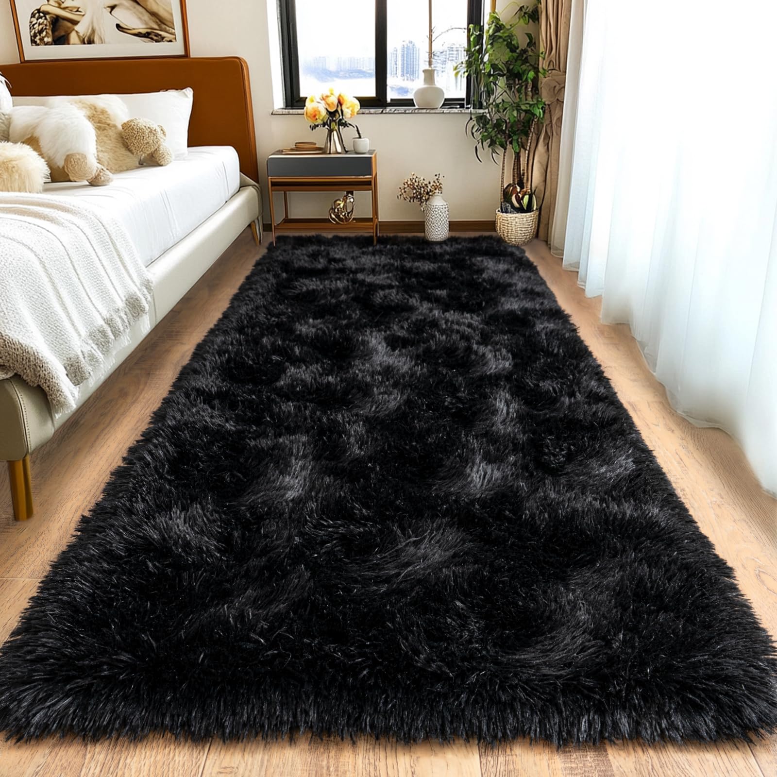 Pionblank Fluffy Runner Rugs for Bedroom 2x6, Modern Shaggy Area Rug for Hallway Living Room, Plush Soft Fuzzy Bedside Carpet for Kids Girls Boys Room