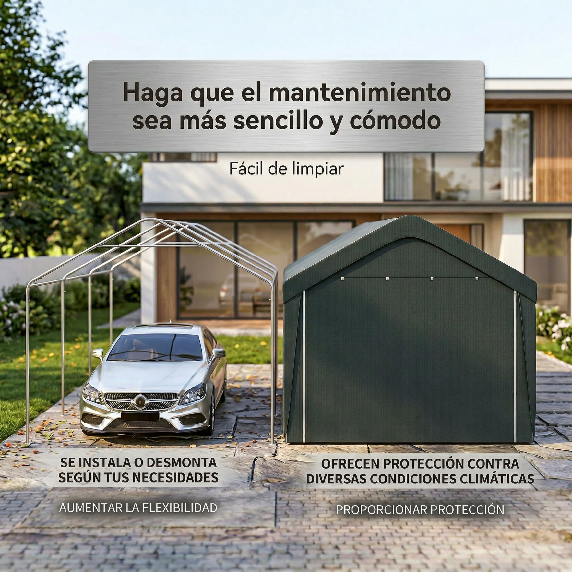 Outsunny Carpa Garaje Portátil 3x6 m Impermeable para Coche Gris Oscuro | Anti-UV, Paredes Laterales Desmontables, 2 Puertas Enrollables, Garaje Exterior, Cobertizo para Herramientas de Jardín
