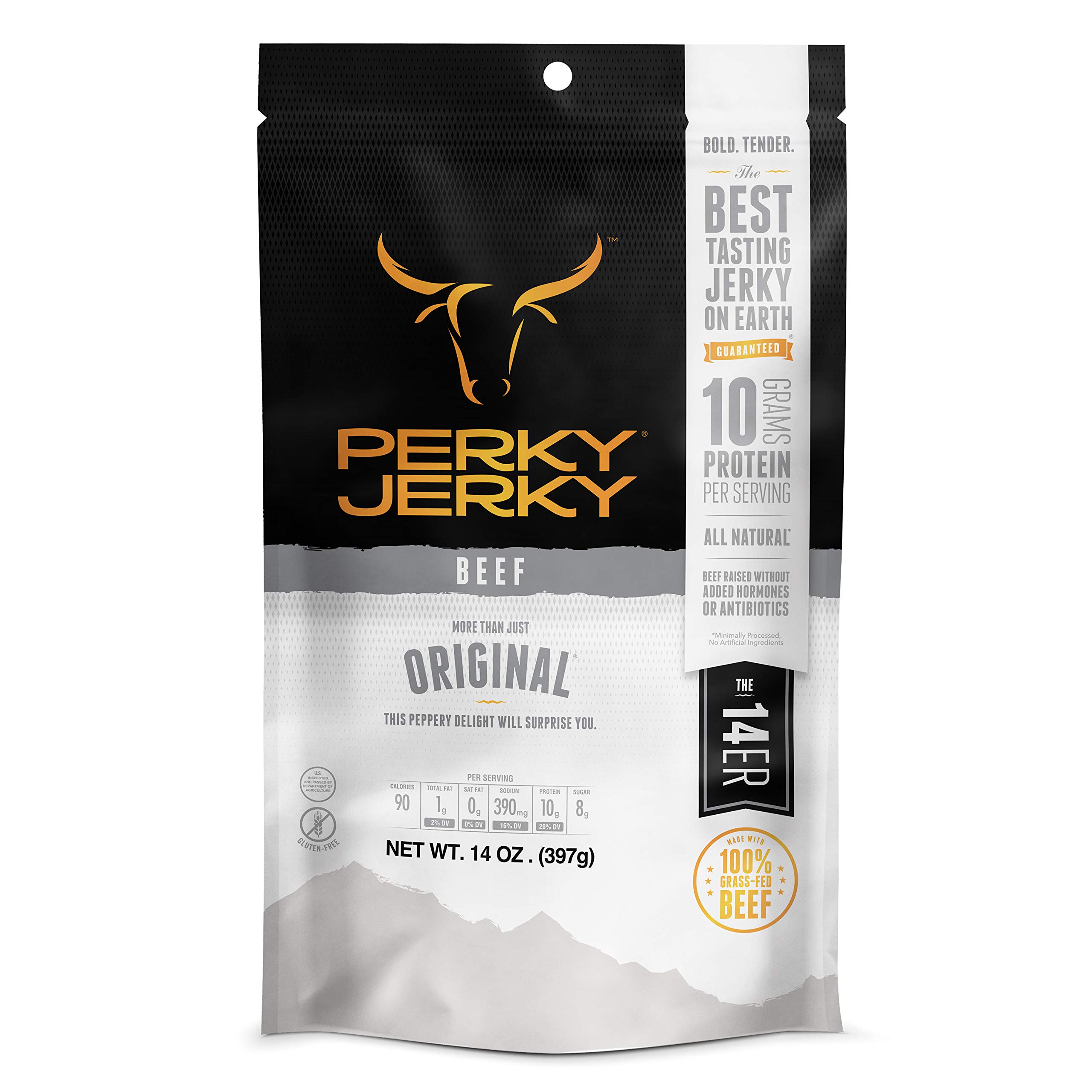 Original 100% Grass Fed Beef Jerky, 14oz - Antibiotic Free - 10g Protein Per Serving - Low Fat - Handcrafted, Tender Texture and Bold Flavor