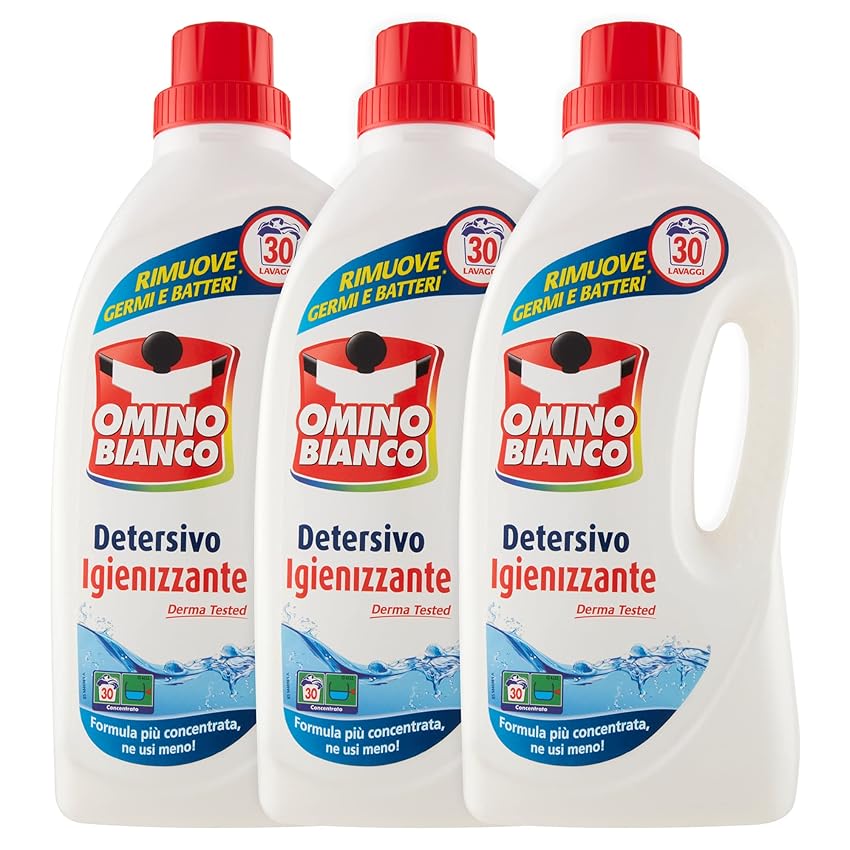 Immagine del prodotto Omino Bianco - Detersivo Lavatrice Igienizzante Liquido, 90 Lavaggi, Igienizza i Capi e Rimuove Germi e Batteri, Formato Convenienza, 1500 ml x 3 Confezioni