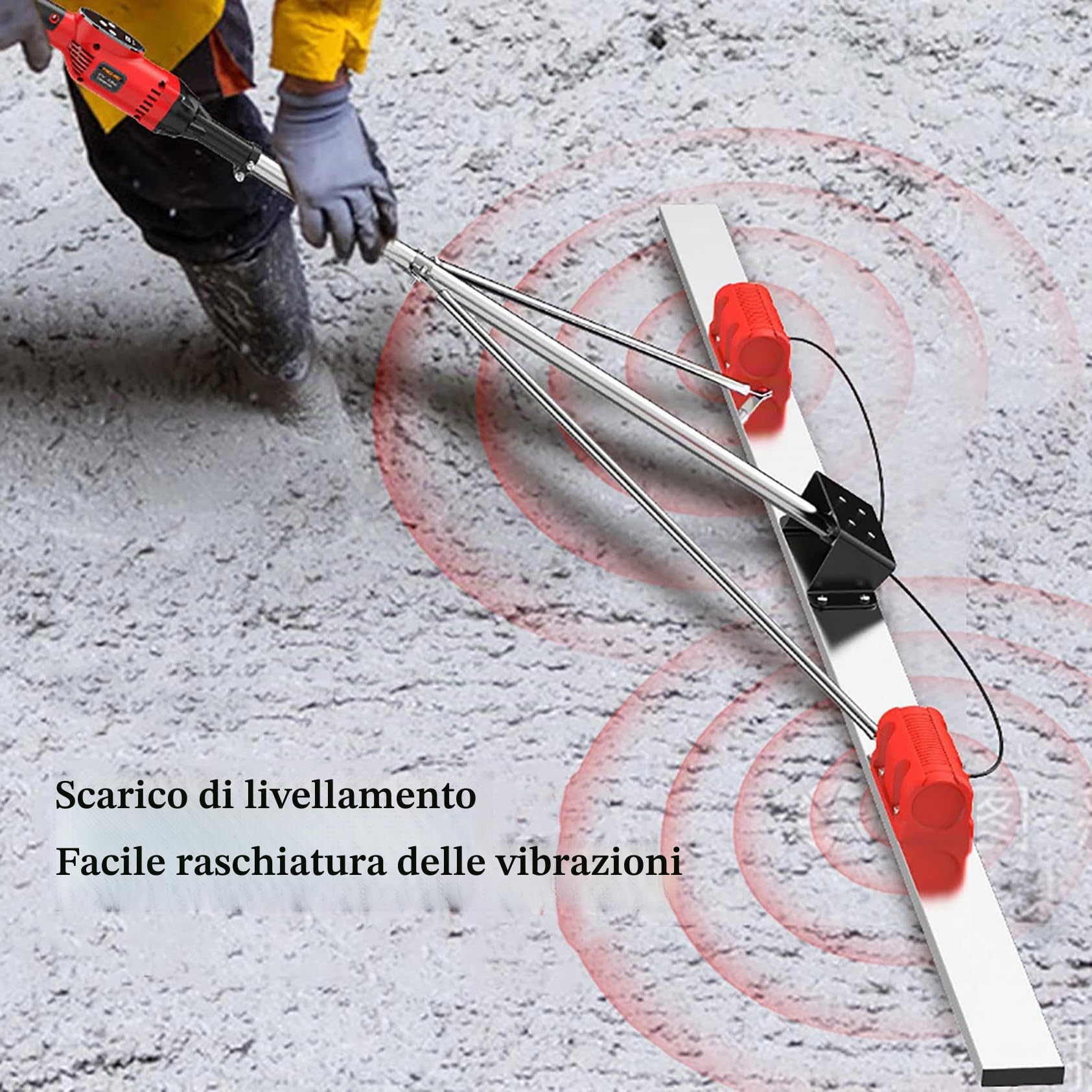 Kit Vibrofinitirice per Massetto in Cemento con 9 Livelli di Regolazione - Strumento di Finitura Massetto con Pannello in Acciaio Inox da 150cm e Motore di Vibrazione Senza Fili