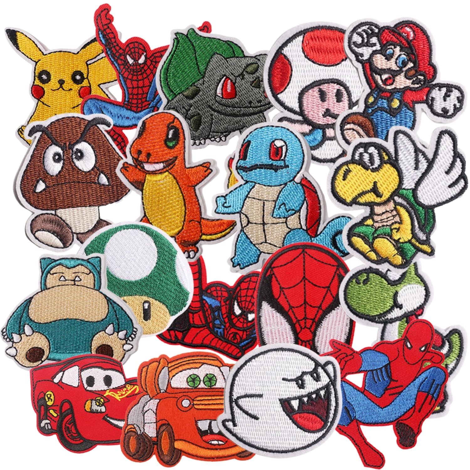 Photo 1 of 18pcs Cute Embroidery Patches Cloth Stickers,Spider Iron on DIY Repair Appliques Car Dinosaur Badges for Clothing, Jeans, Jackets, Pants, Dresses, Shoes, Hats, Backpacks