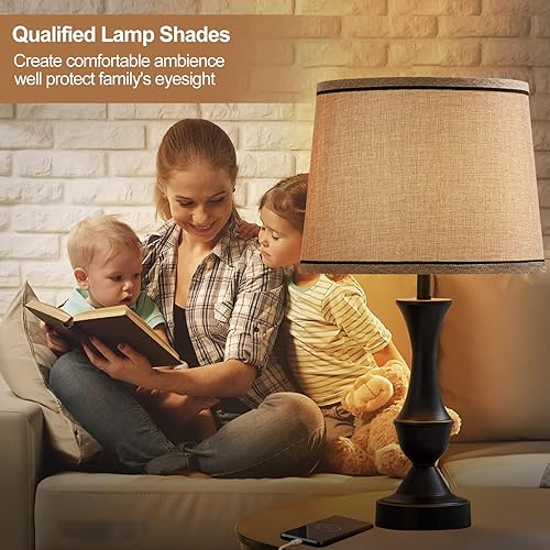 Miniatura 4 de Juego de 2 pantallas marrones, lámparas de mesa y pie de tela mediana, parte superior de 13 pulgadas x 11 pulgadas inferior x 10 pulgadas de alto