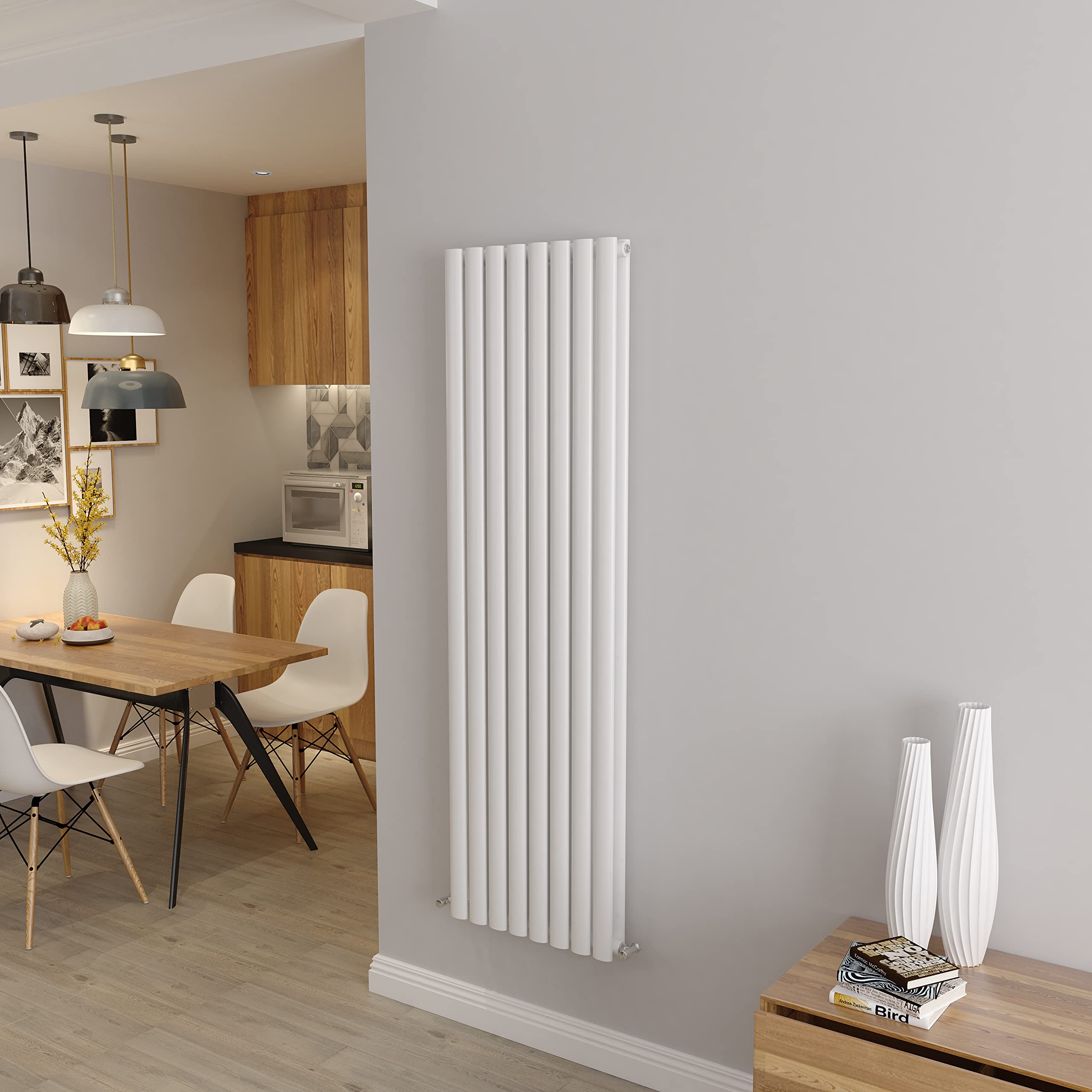 White Vertical Radiator Oval Double Panel Designer Tall Radiators 1600x472mm Central Heating Radiators