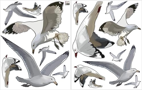 Miniatura 9 de Calcomanías decorativas para pared de gaviota, calcomanías de escena de playa, rebaño de pájaros voladores, vinilo costero, sala de estar, baño,