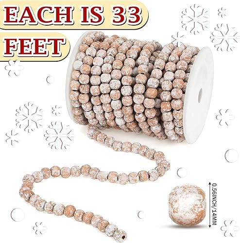 Miniatura 3 de 2 guirnaldas de madera de 66 pies en total para decoración de árbol de Navidad, guirnalda de Navidad hecha a mano, guirnalda bohemia de granja,