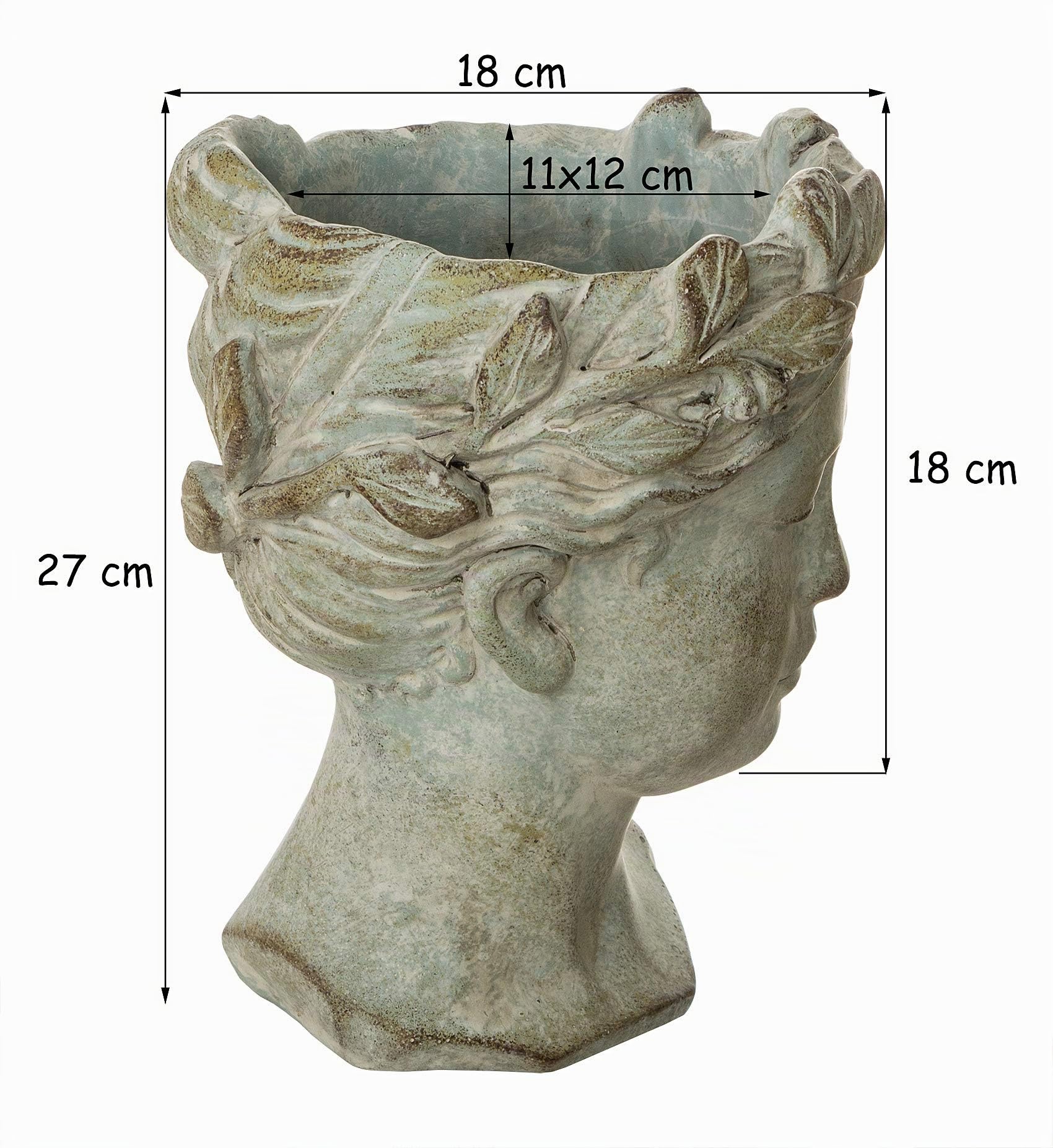 Exner VALO, Vaso per piante a forma di testa di donna, in ceramica, stile classico, colore: grigio