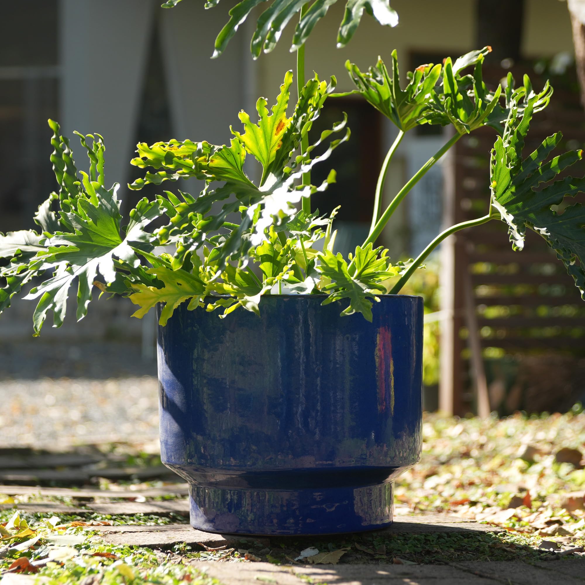 3er-Set Keramik Blumentöpfe Handgefertigt, Durchmesser 38.1/30.5/22.9 cm, Pflanzkübel Groß Außen mit Drainage für Innen und Außen, Terrasse, Gartendeko für Draußen Wetterfest, Blau Glasierte