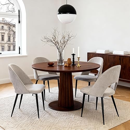 Miniatura 6 de Juego de 4 sillas de comedor, sillas de comedor tapizadas de terciopelo de madera, silla de cocina moderna minimalista con respaldo curvado