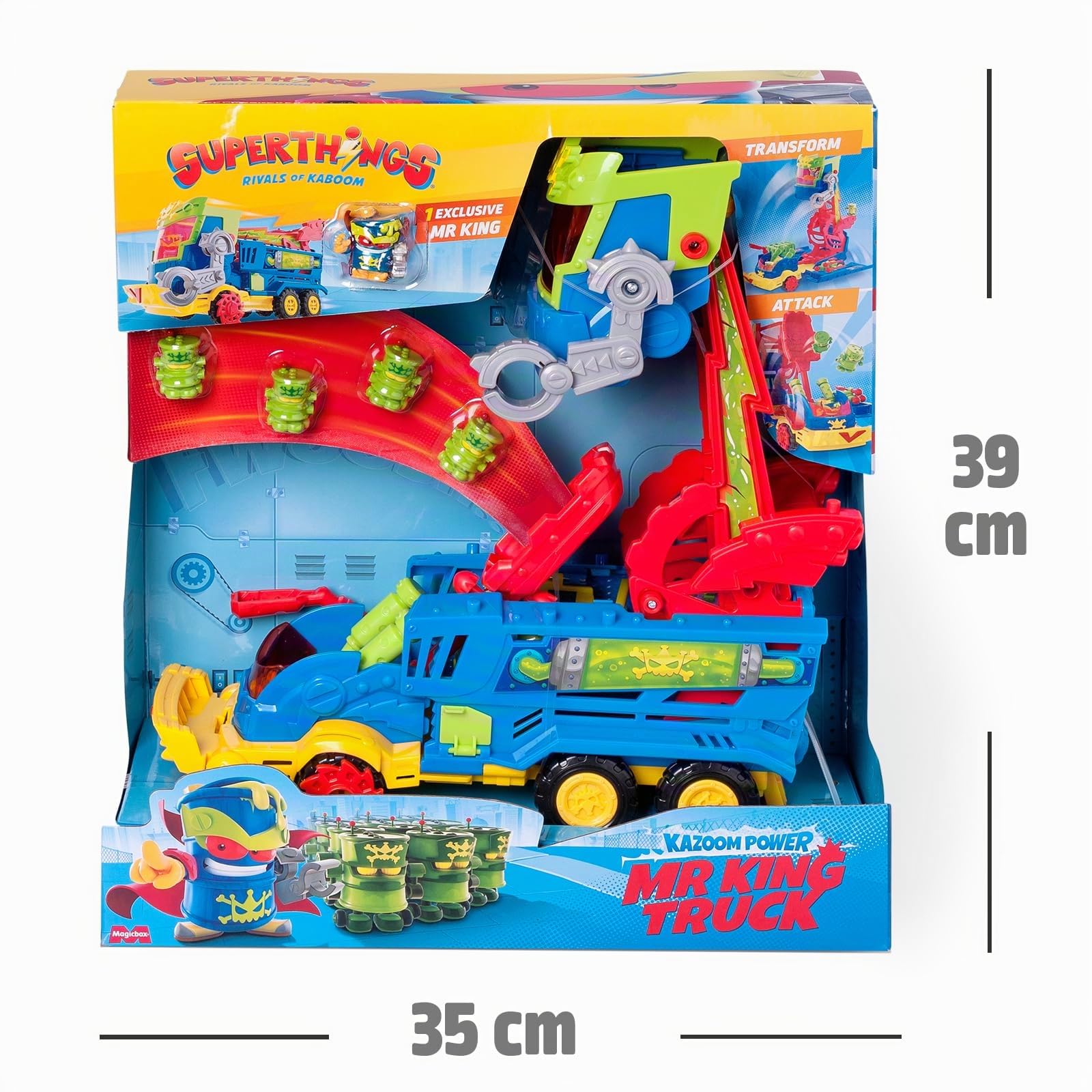 SUPERTHINGS KAZOOM Power - Mr. King Truck. Camion di Mr King della serie TV "Kazoom Power". Contiene 1 Mr King Truck, 1 Mr King Exclusive, 4 Robotoxics, 1 Trigger e 3 proiettili