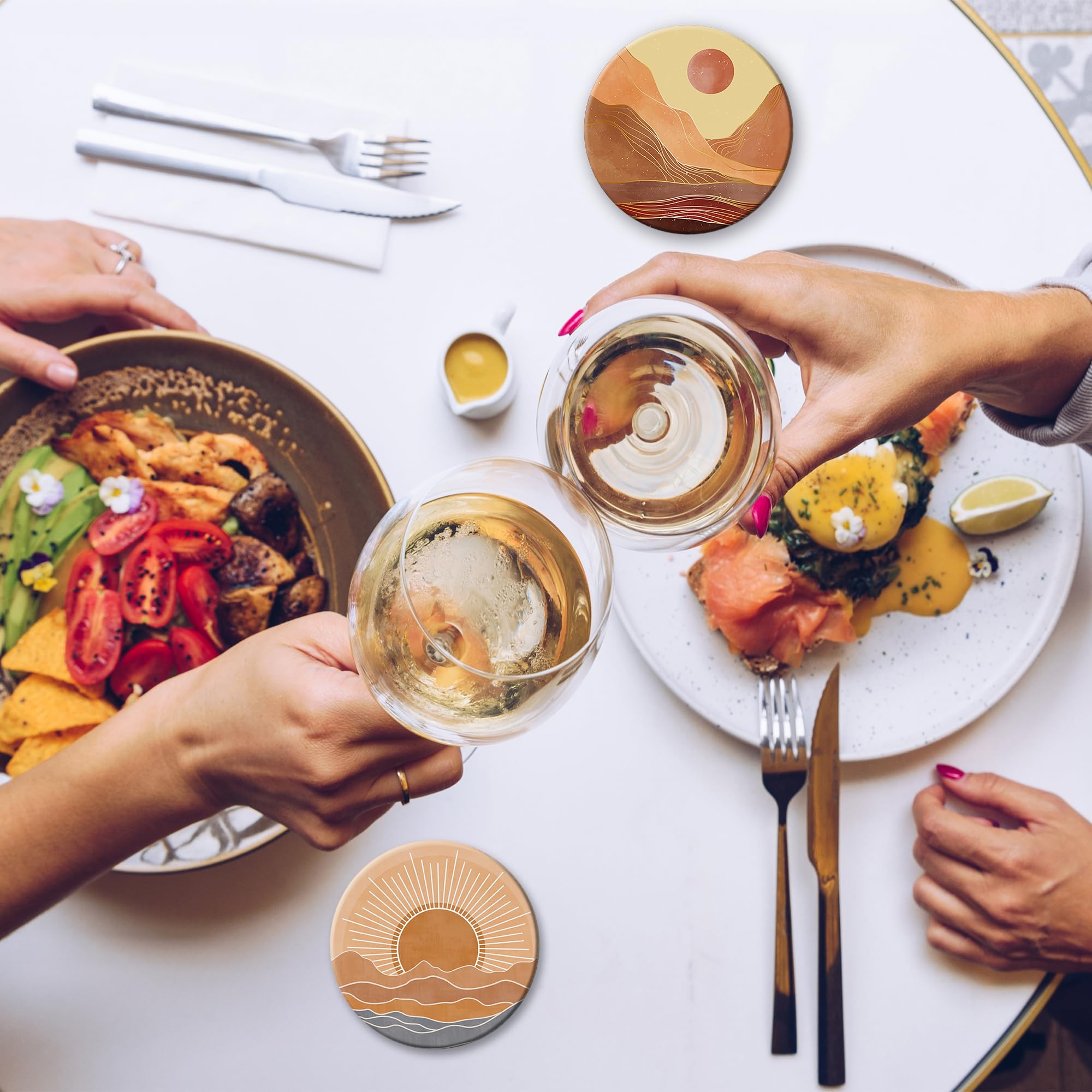 6 posavasos para bebidas con soporte, posavasos de cerámica bohemios absorbentes del sol con base de corcho, bonitos y divertidos posavasos de mesa, tapete de protección de mesa, decoración del hogar,