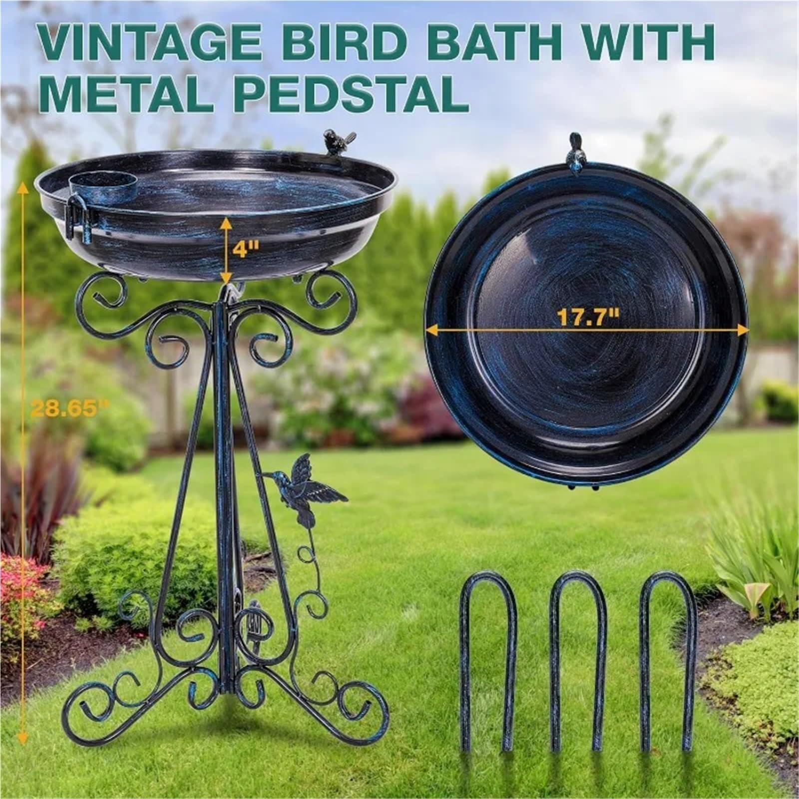 Vogeltränke 17,7" Durchmesser Vintage Vogelbad mit Metallsockel, große antike Vogelbäder for draußen, Garten,(Bronze)