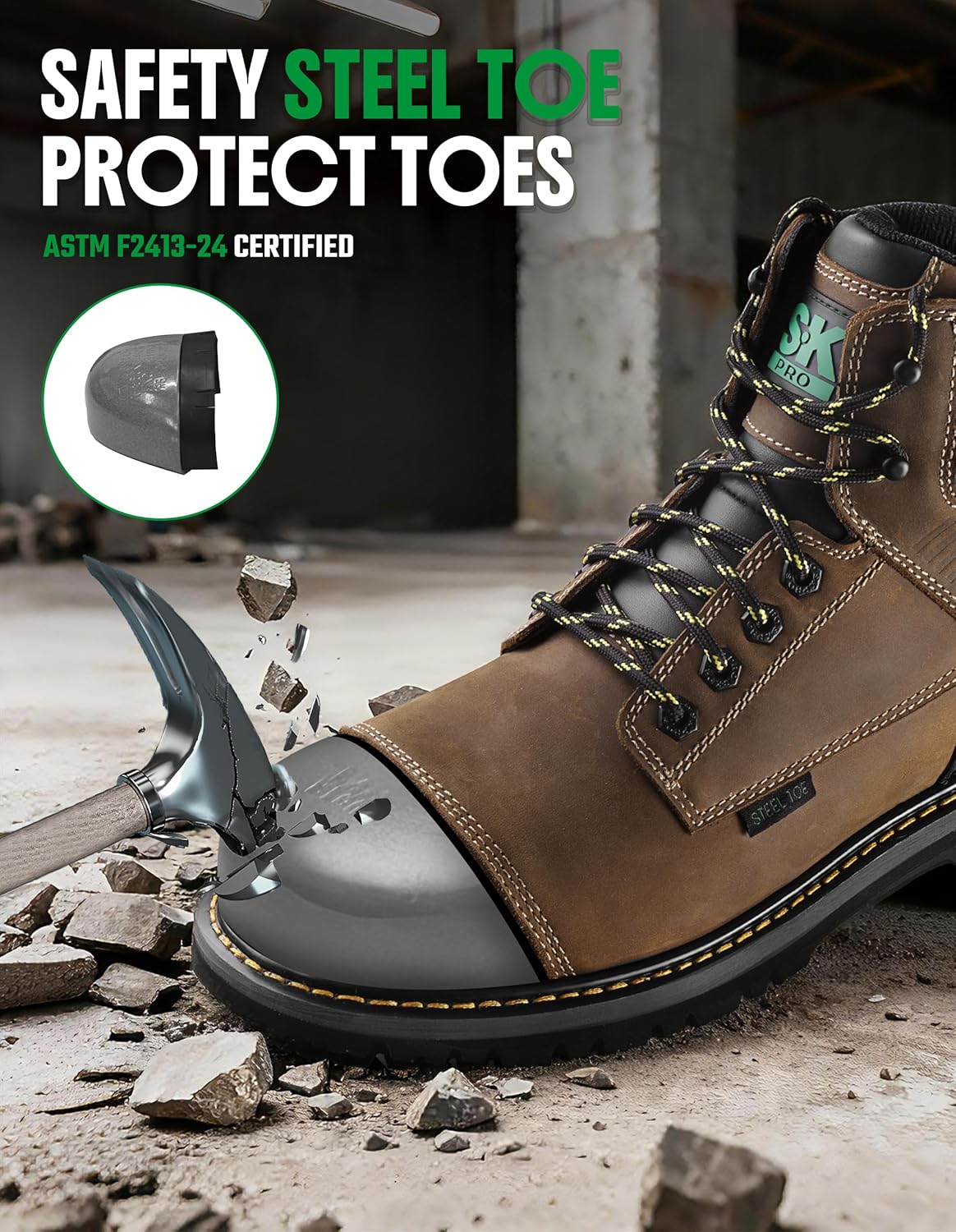 SKPRO Steel Toe Work Boots for Men, Non Slip Safety Boots Puncture Resistant, Comfortable Industrial Construction Shoes - Image 3