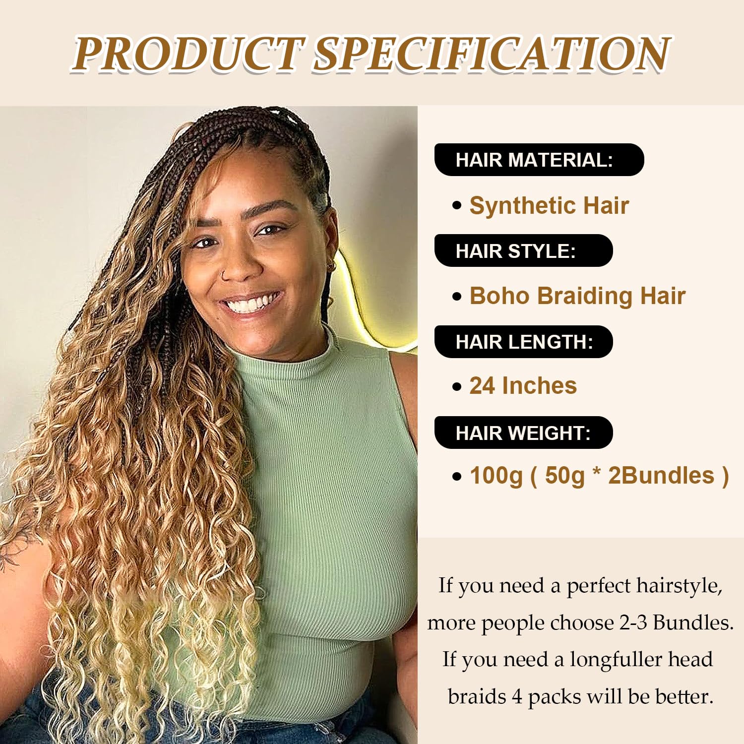 Seimainurs Deep Wave Crochet Hair Long Curly Braiding Hair for Boho Braids Ocean Wave Braiding Hair for Black Women (C15 - Image 3