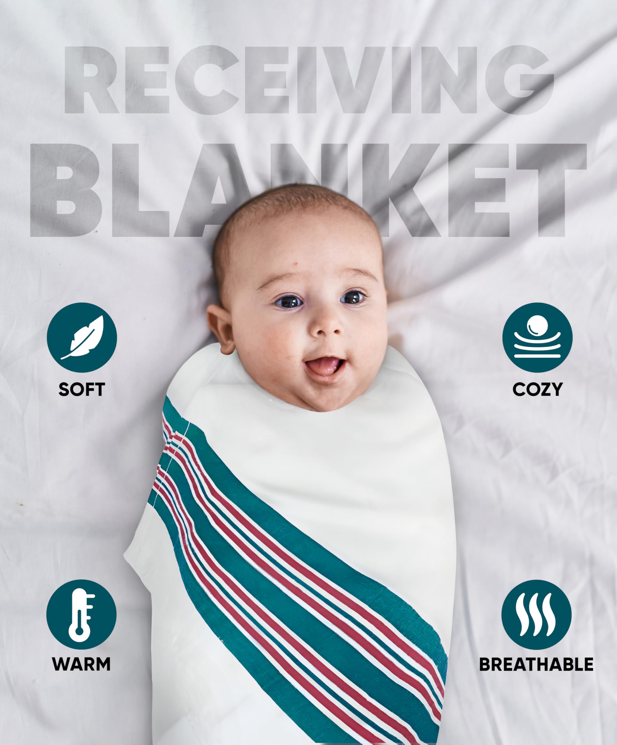 Avalon Bedding Mantas de recepción de algodón (paquete de 6) tamaño 30 x 40 pulgadas, 100% algodón suave, mantas de hospital para recién nacidos, mantas de hospital para envolver y envolver
