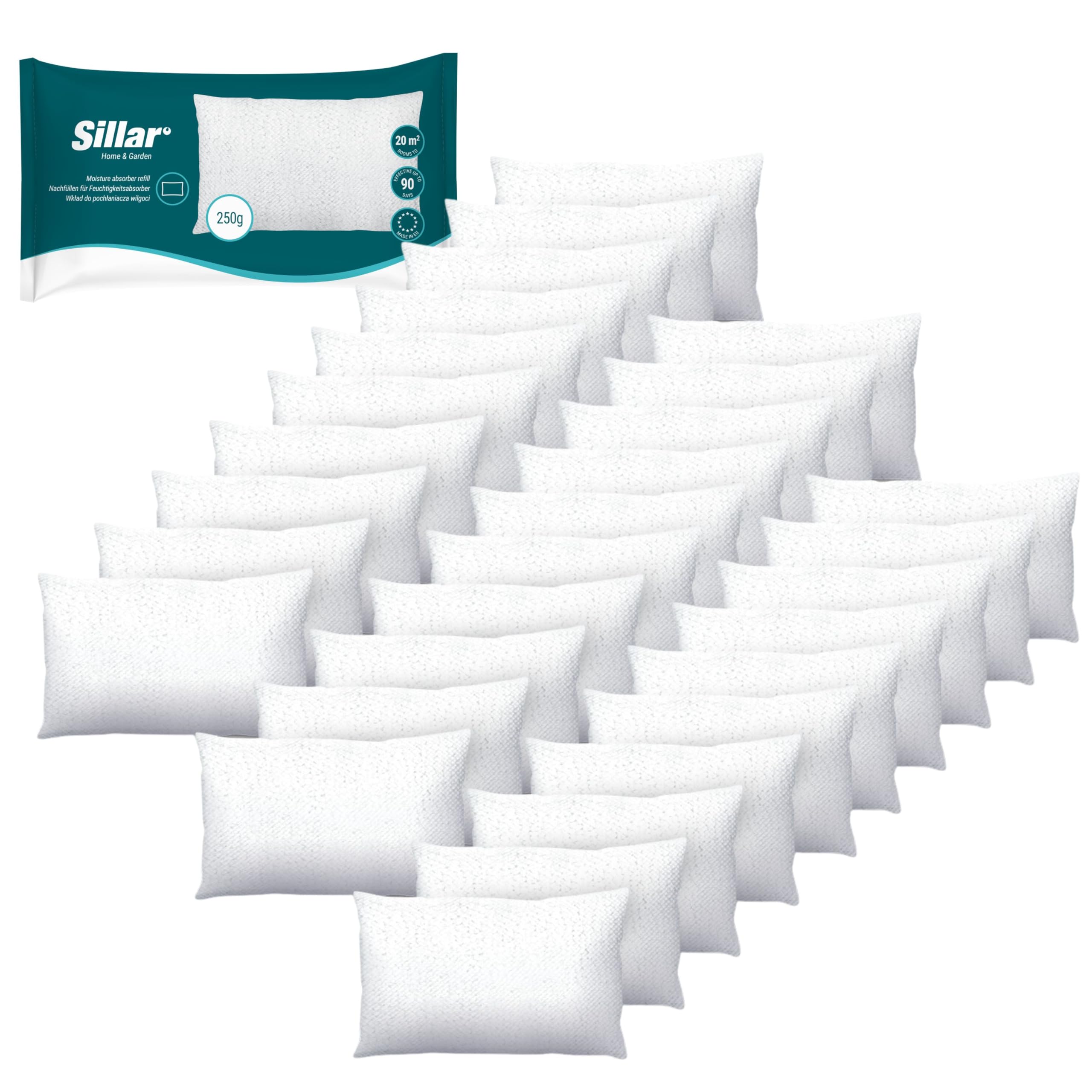 Sillar 30 Piezas Bolsa Recambio Absorbe Humedad 250g, para Habitaciones de Hasta 20m³ | Previene la Condensación y Los Malos Olores, Absorbe Humedad