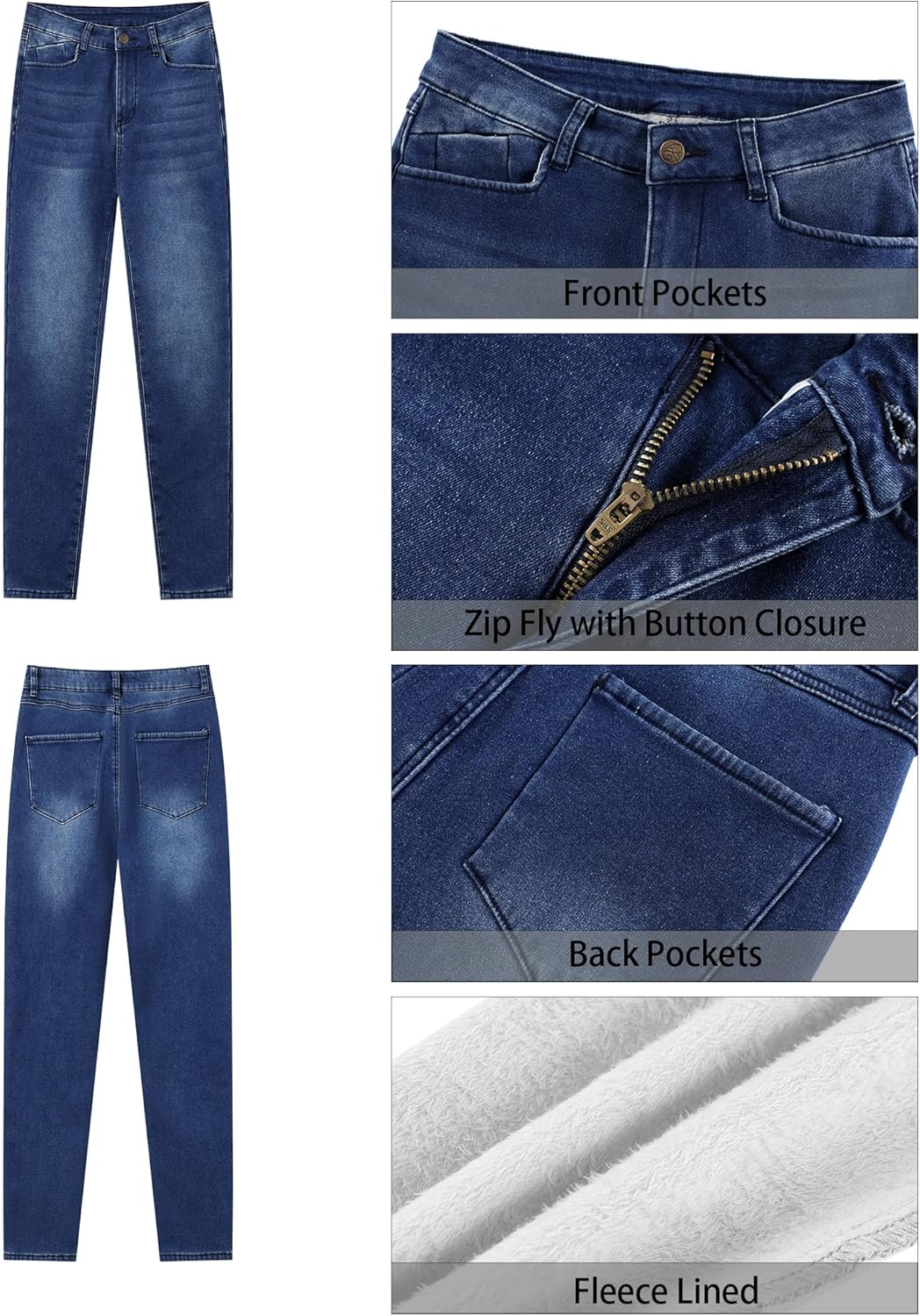 GRAPENT Fleece Lined Jeans for Women Trendy High Waisted Skinny Winter Stretchy Denim Pants Ankle Warm Thermal Jeggings - Image 8