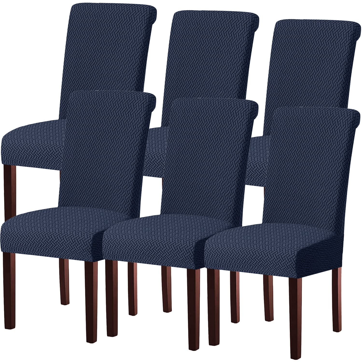 Keluina Navy Stretch Lattice Waterproof Chair Covers 6Pcs For Dining