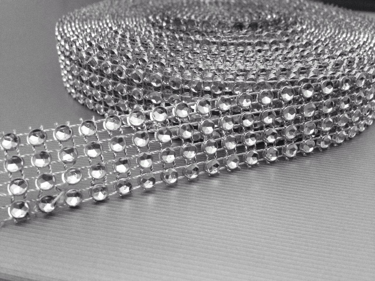 9MTRS WEDDING CAKE BLING TRIM DIAMONTE SPARKLY RIBBON Silver 4 Row