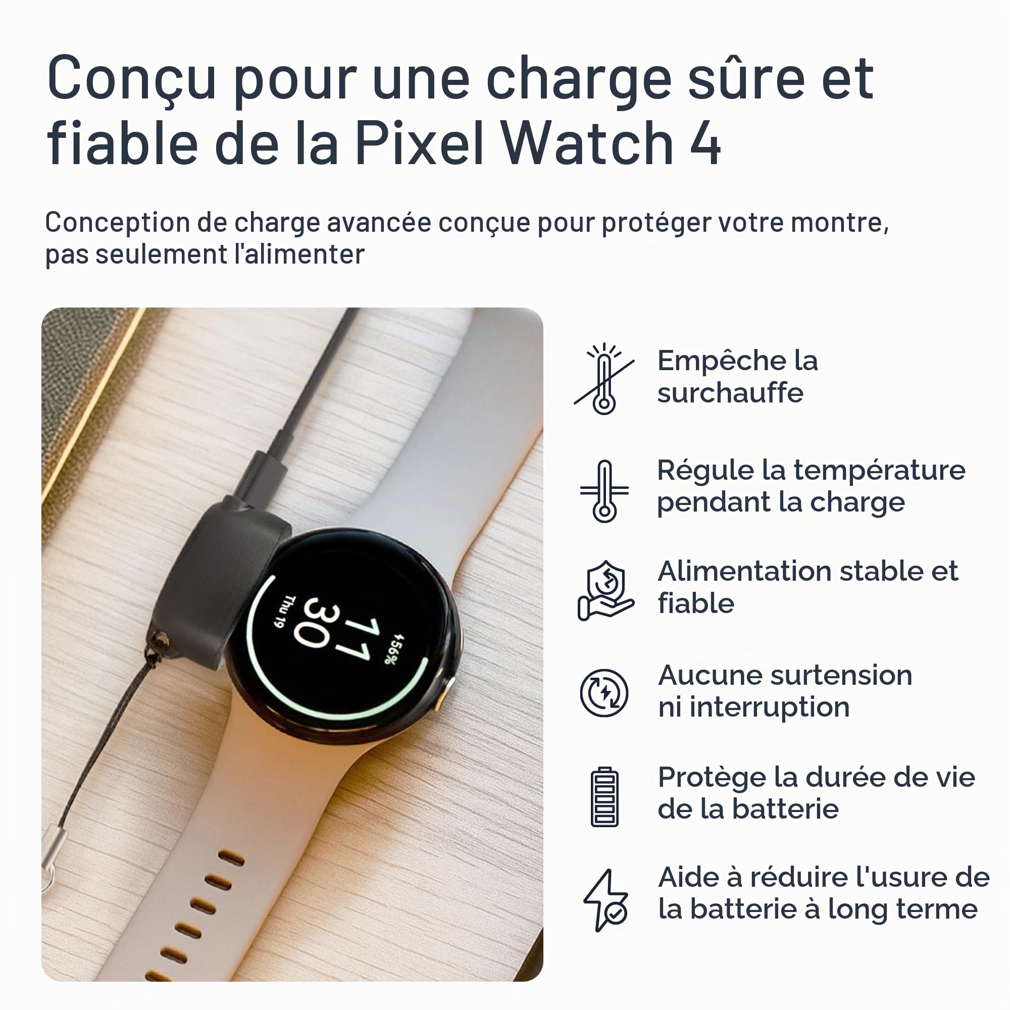 Wasserstein Chargeur on-The-Go Compatible avec Google Pixel Watch 4 (41 mm et 45 mm) – Station de Charge Portable – Fabriqué pour Google – Non Compatible avec Pixel Watch, 2 et 3