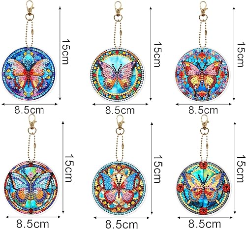 Miniatura 7 de LUSandy Juego de 6 llaveros de pintura de diamante de mariposa colorida 5D de doble cara con forma especial de mariposa y diamantes de arte, llavero