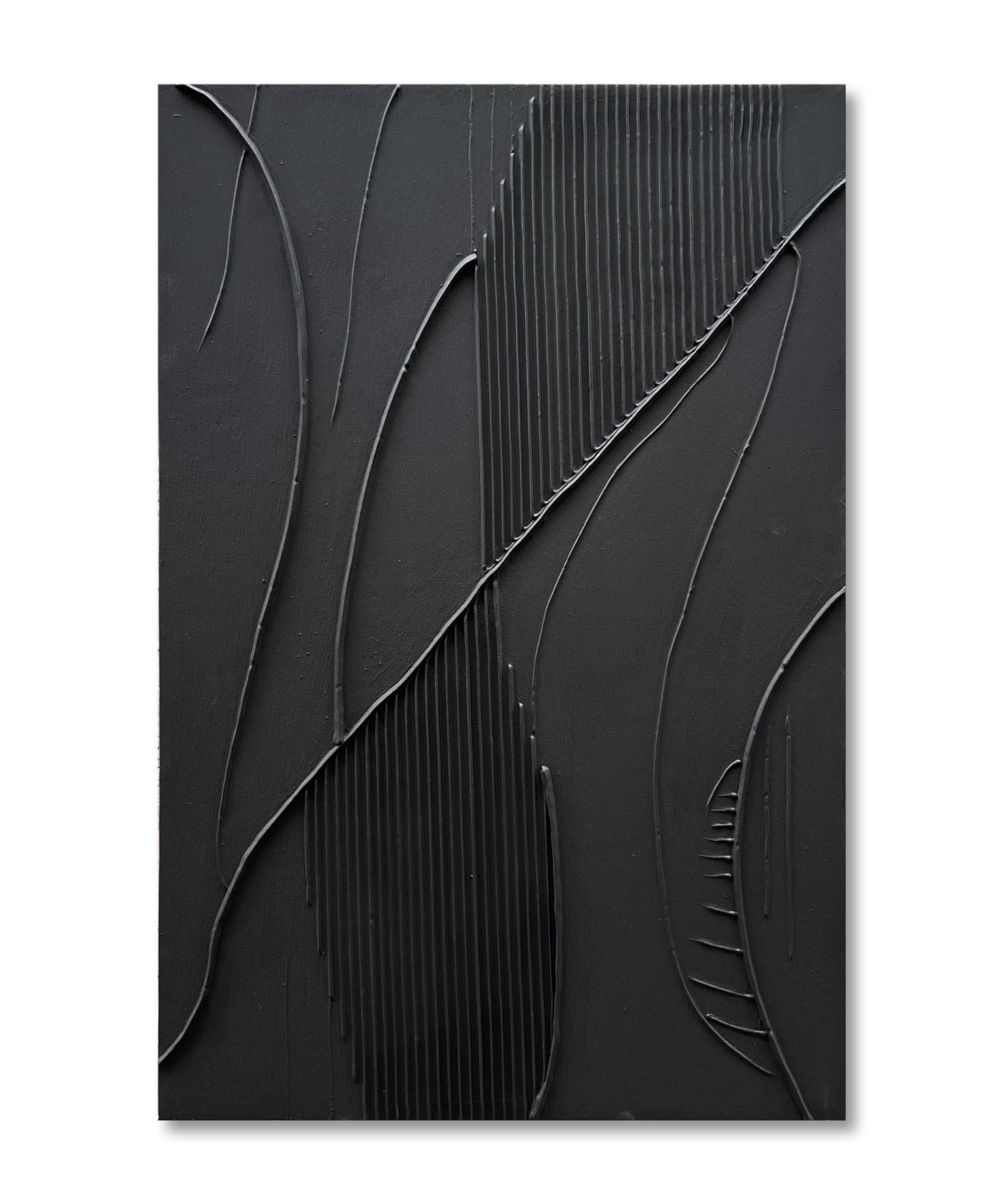 NANKAI Art Hand-Painted Modern Minimalist Abstract Art Black Texture Oil Painting Large Home Wall Art Deco Oil Painting 45x30 inches