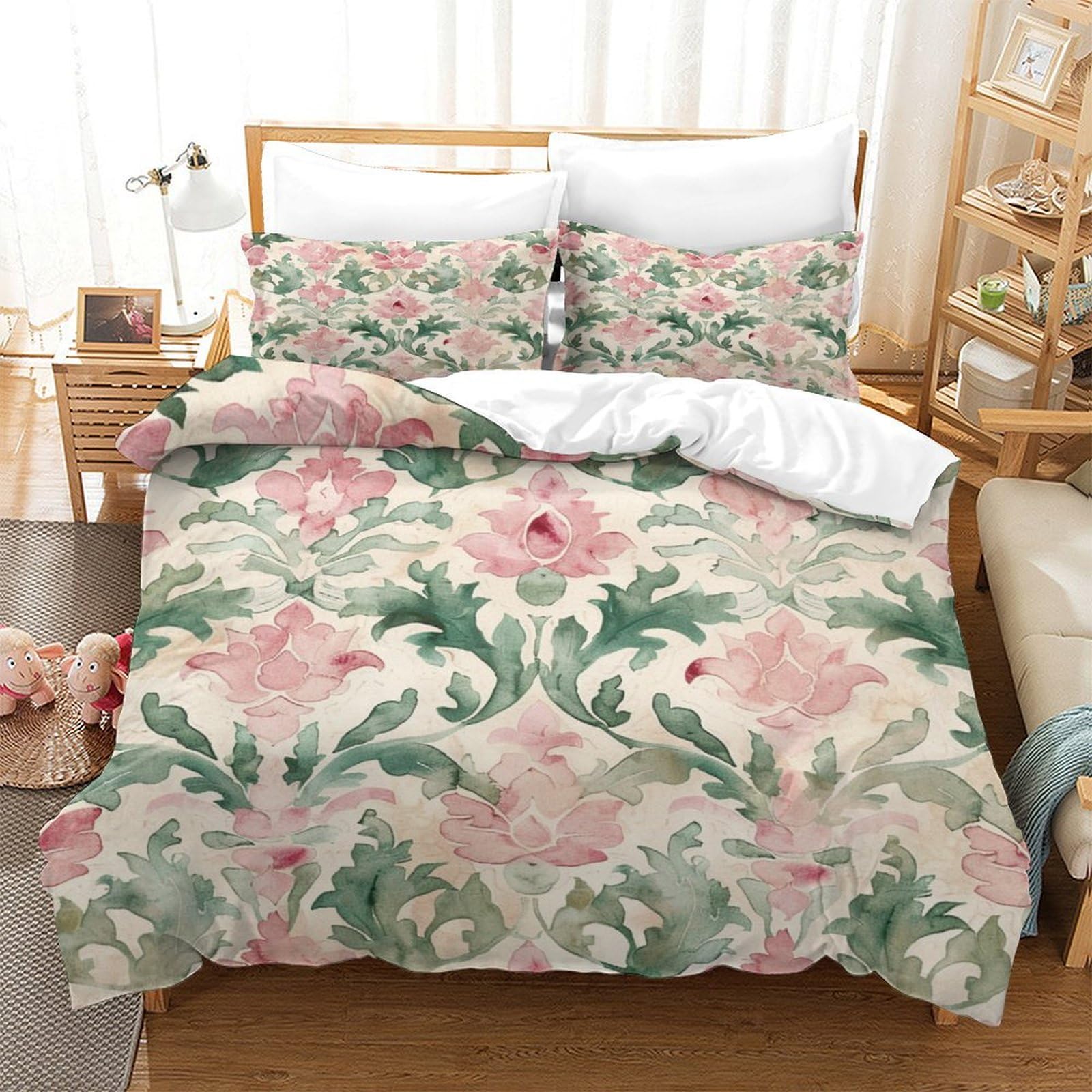P1S9U7W5Y 3D Printed Vintage Floral Duvet Cover Set 3pcs Microfiber Botanical Pattern Bedding Set King（220x240cm）