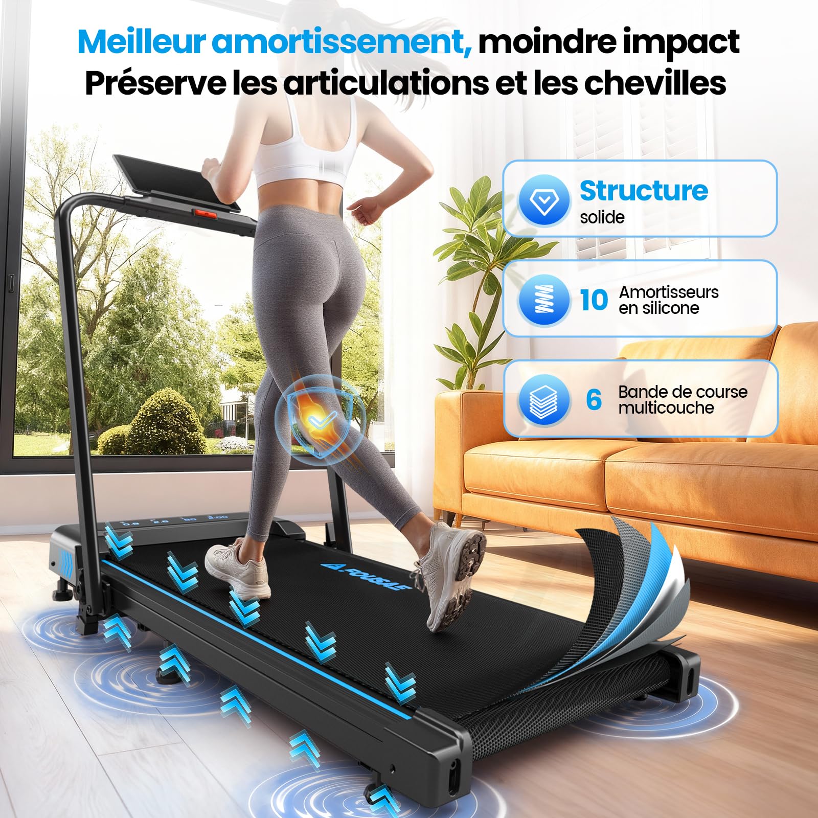 Tapis de Course, FOUSAE 12 Programmes HIIT Prédéfinis, 10% Tapis de Marche Inclinable, 12 KM/H, Moteur Haute Performance 2,75CV Silencieux, APP & Télécommande, Charge 158kg Fitness Intérieur