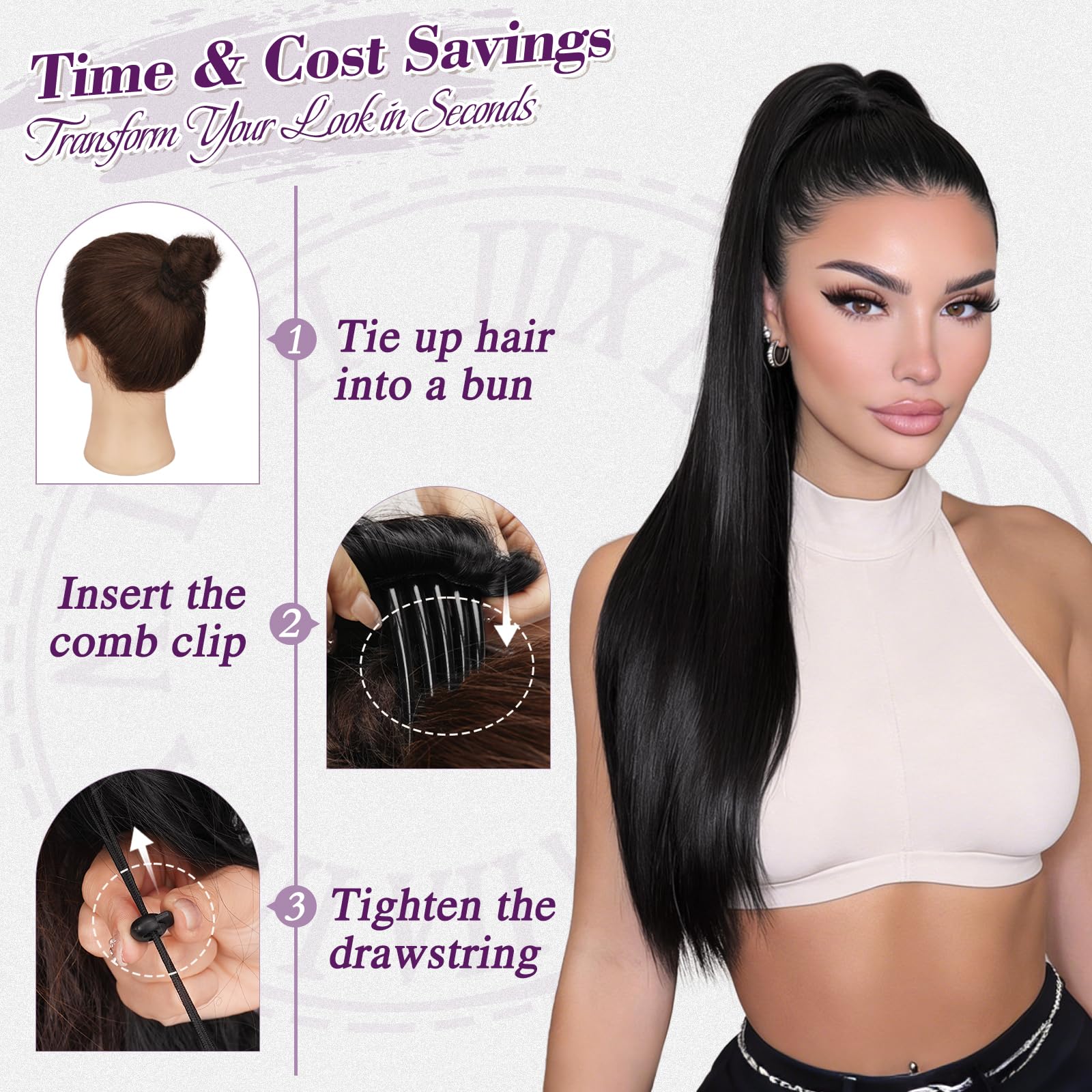 BARSDAR Liso Coleta Postiza Extensiones Pelo, 40cm Corta Liso Marrón Oscuro Cola de Caballo Extension con Cordón Natural Sintética Cheer Posh Ponytail Extensiones Postizos Fiestas Cheer Competition — view 4