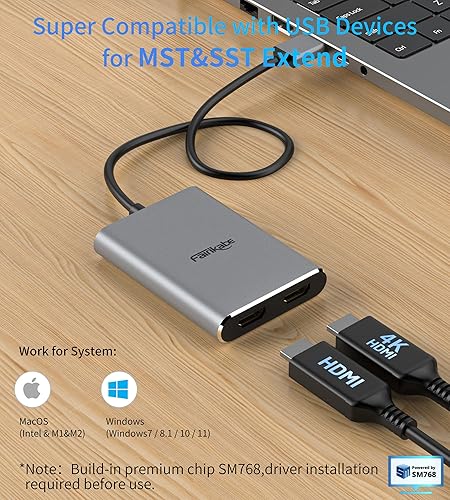 Miniatura 8 de fairikabe Adaptador USB 3.0 a HDMI dual 4K 30Hz, adaptadores USB a HDMI para 2 monitores/TV, divisor USB A a HDMI compatible con Windows/Mac OS Modo